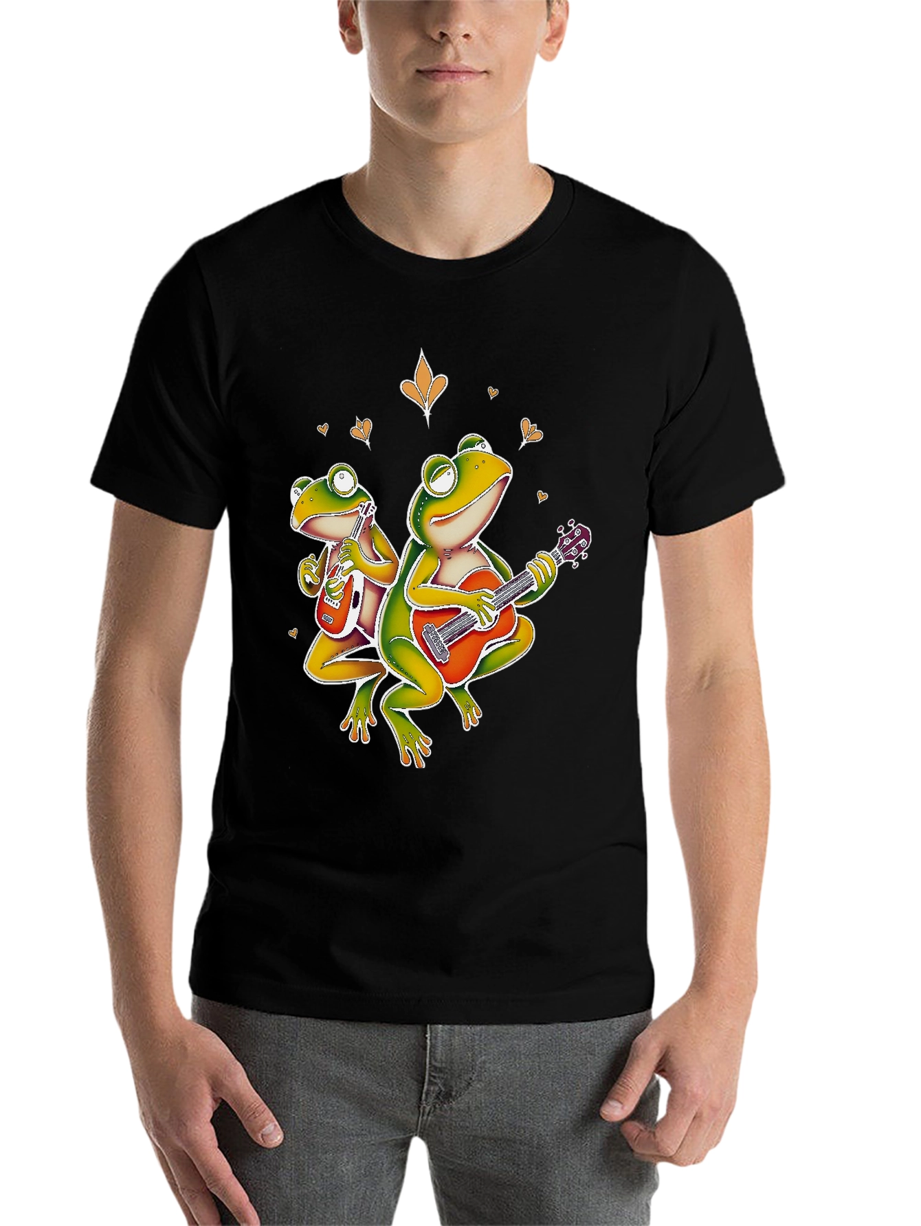 Black Frog Band Graphic Tee - Guitar Playing Amphibians view 7