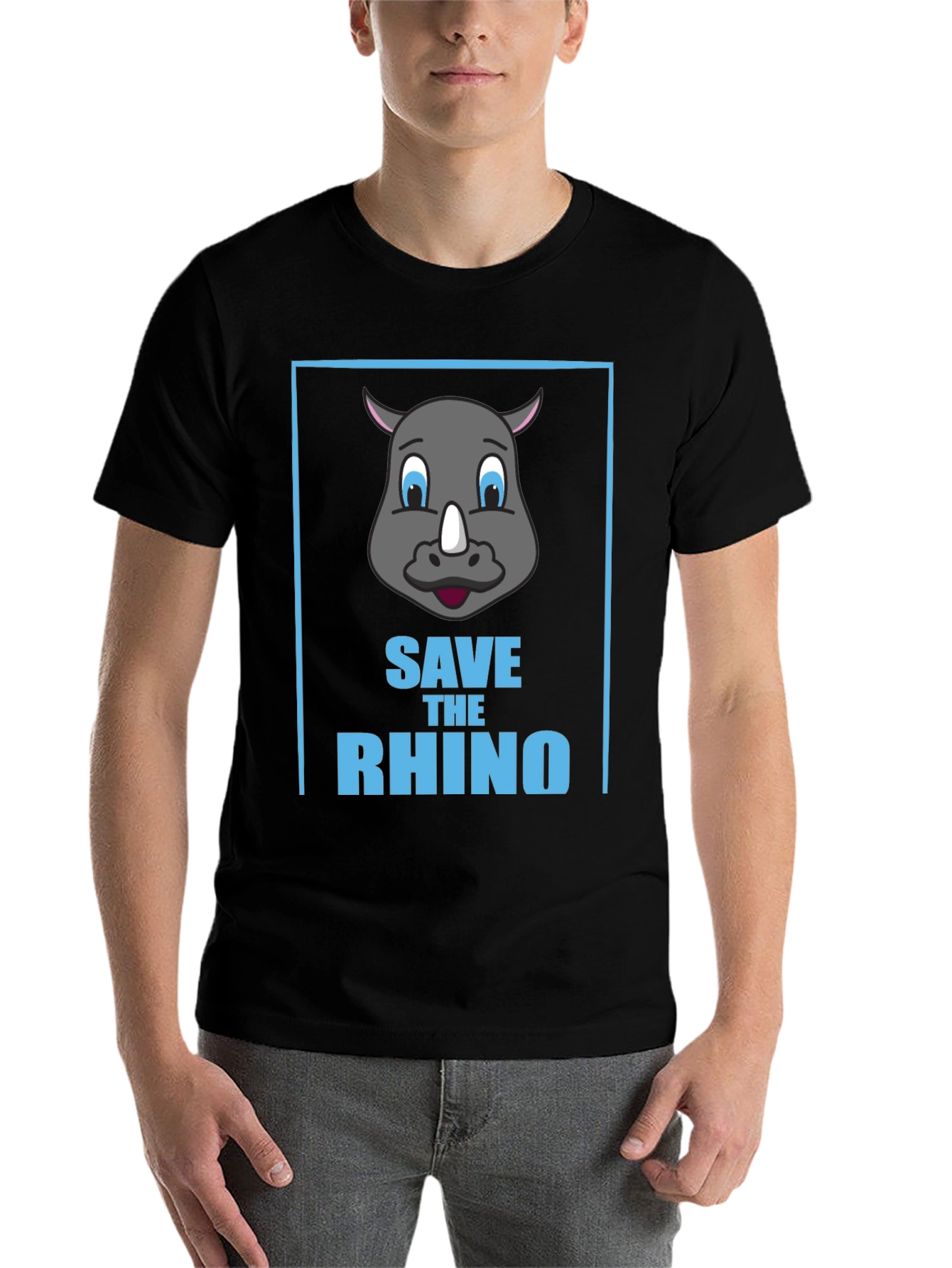 Black Save the Rhino Graphic Tee - Black Cotton T-Shirt view 7