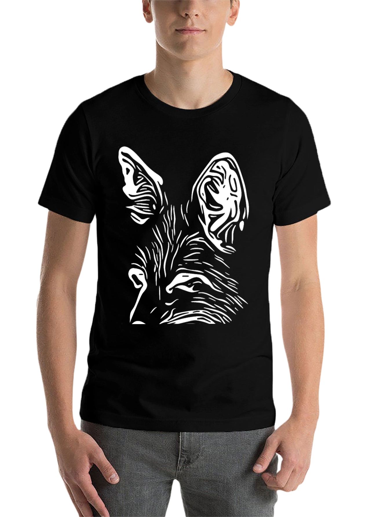 Black Fox Face Graphic T-Shirt - Black Cotton Tee view 7
