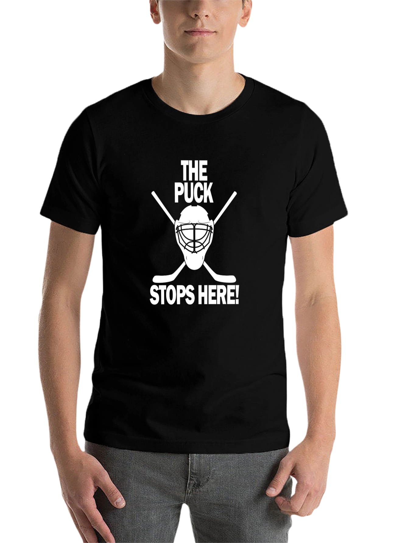 Black The Puck Stops Here Hockey T-Shirt view 7