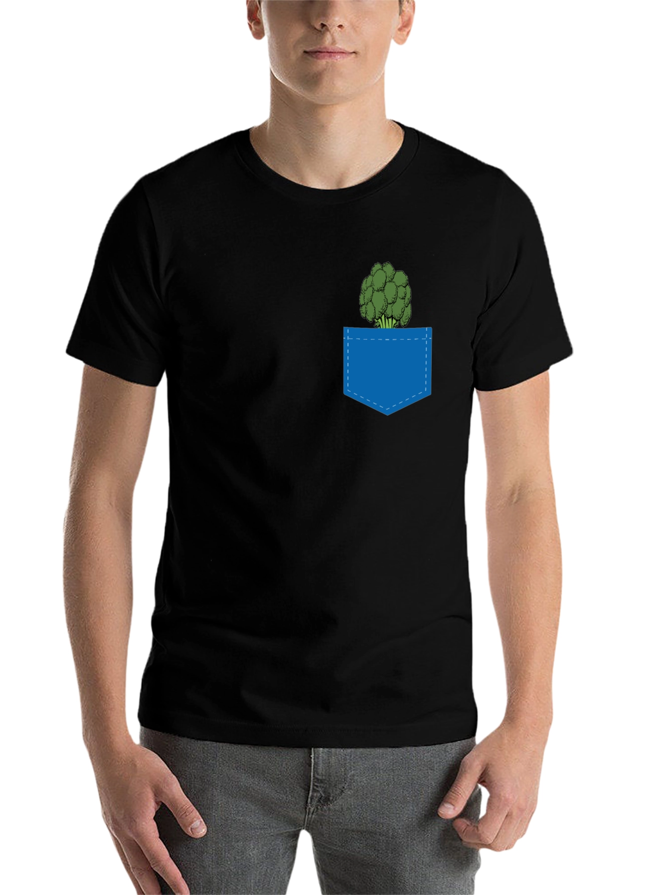 Black Broccoli Pocket T-Shirt - Quirky Graphic Tee view 7