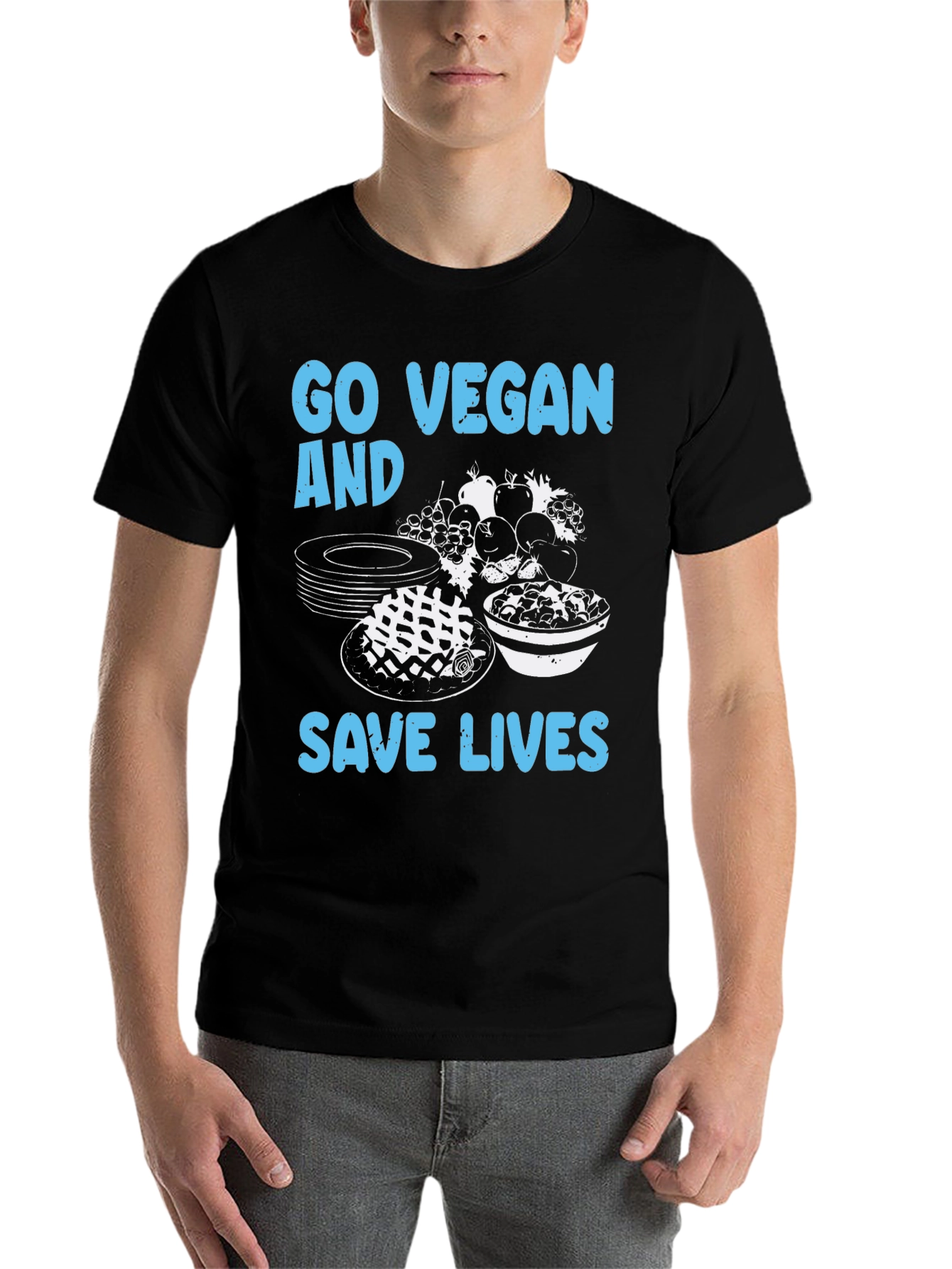 Black Go Vegan Save Lives T-Shirt view 7