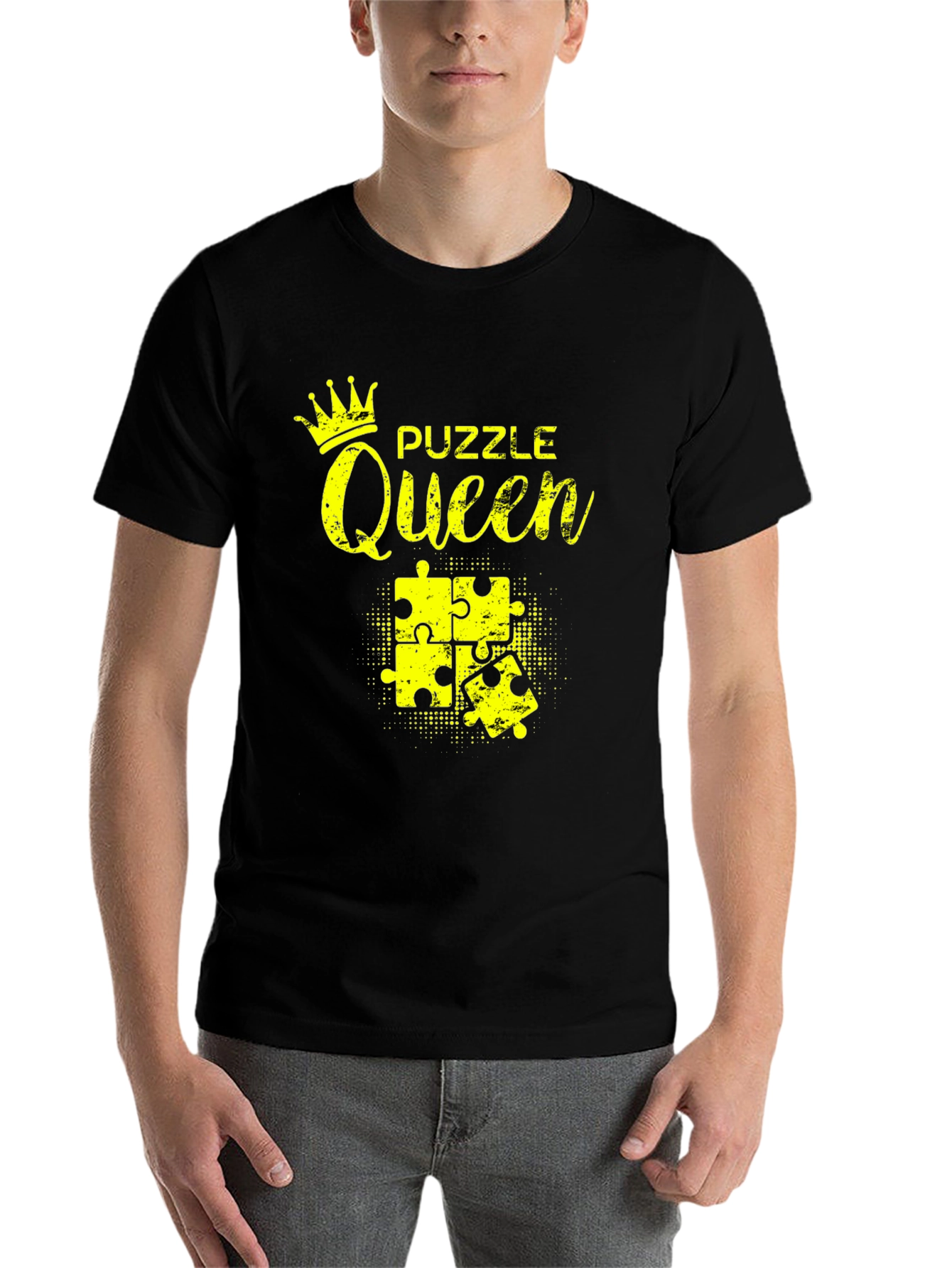 Black Puzzle Queen Black T-Shirt - Jigsaw Lover Tee view 7