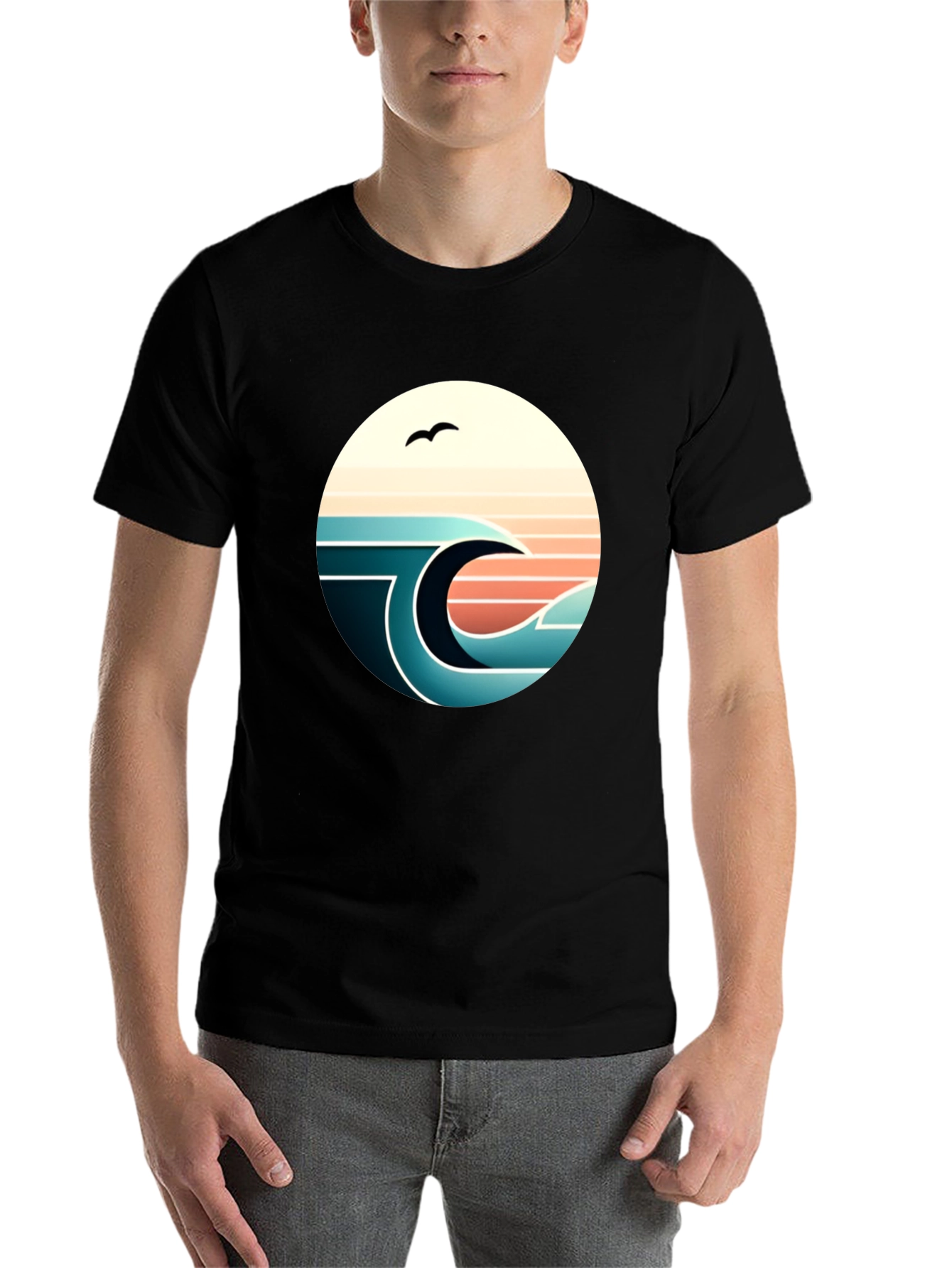 Black Retro Wave Graphic Tee - Black view 7
