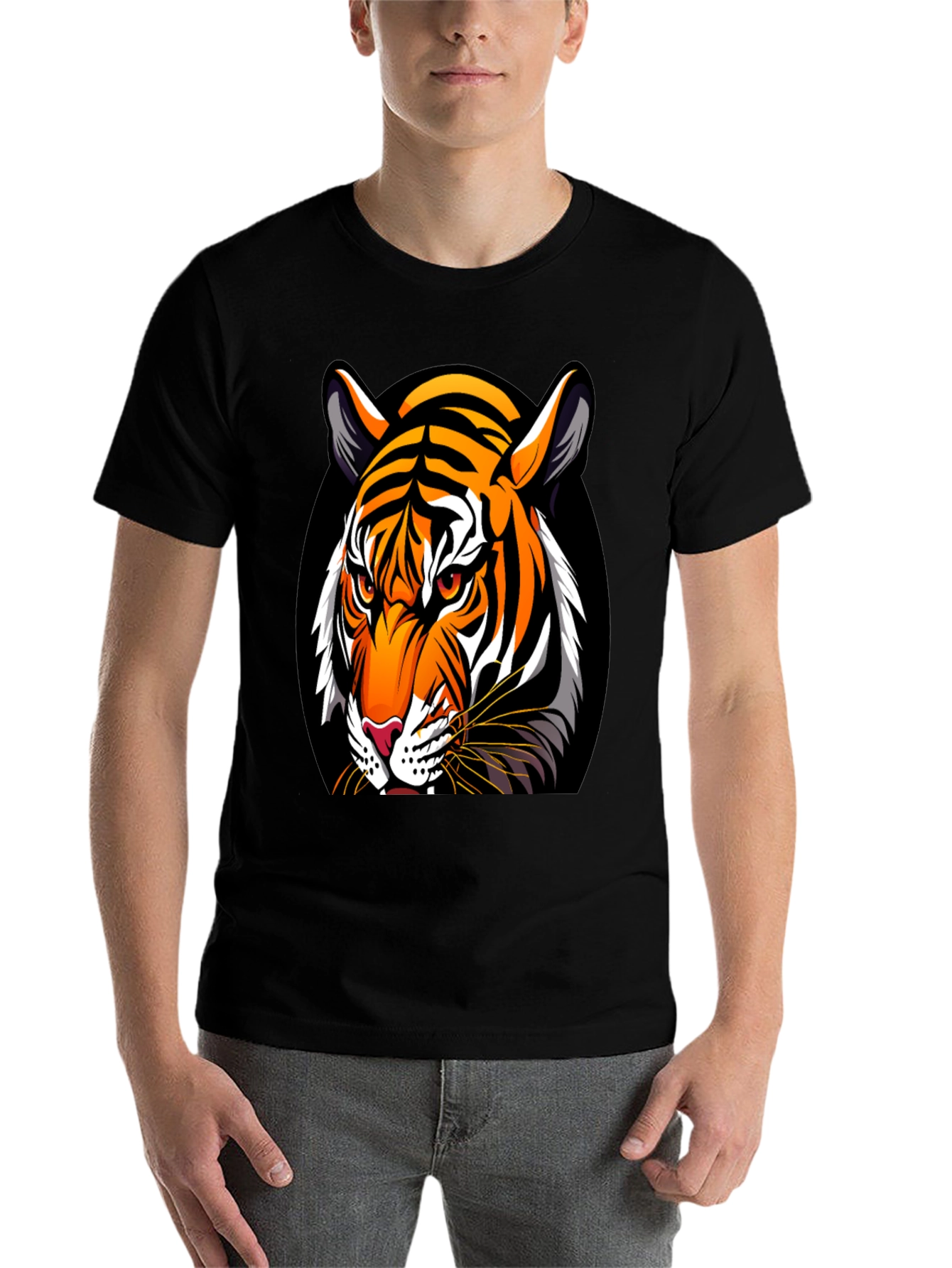 Black Bold Tiger Graphic Tee - Premium Black Cotton view 7