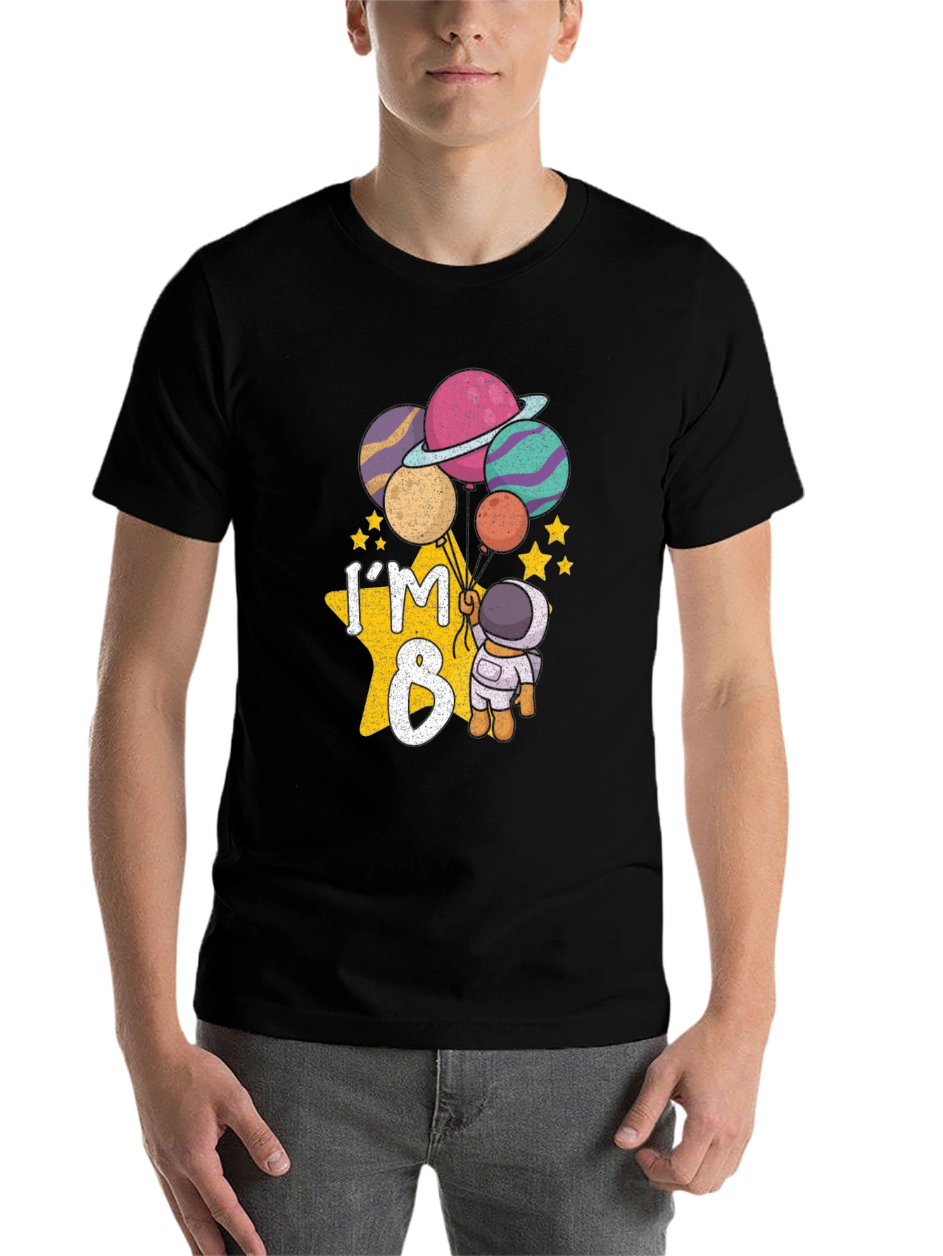 Black I'm 8 Birthday Astronaut T-Shirt view 7