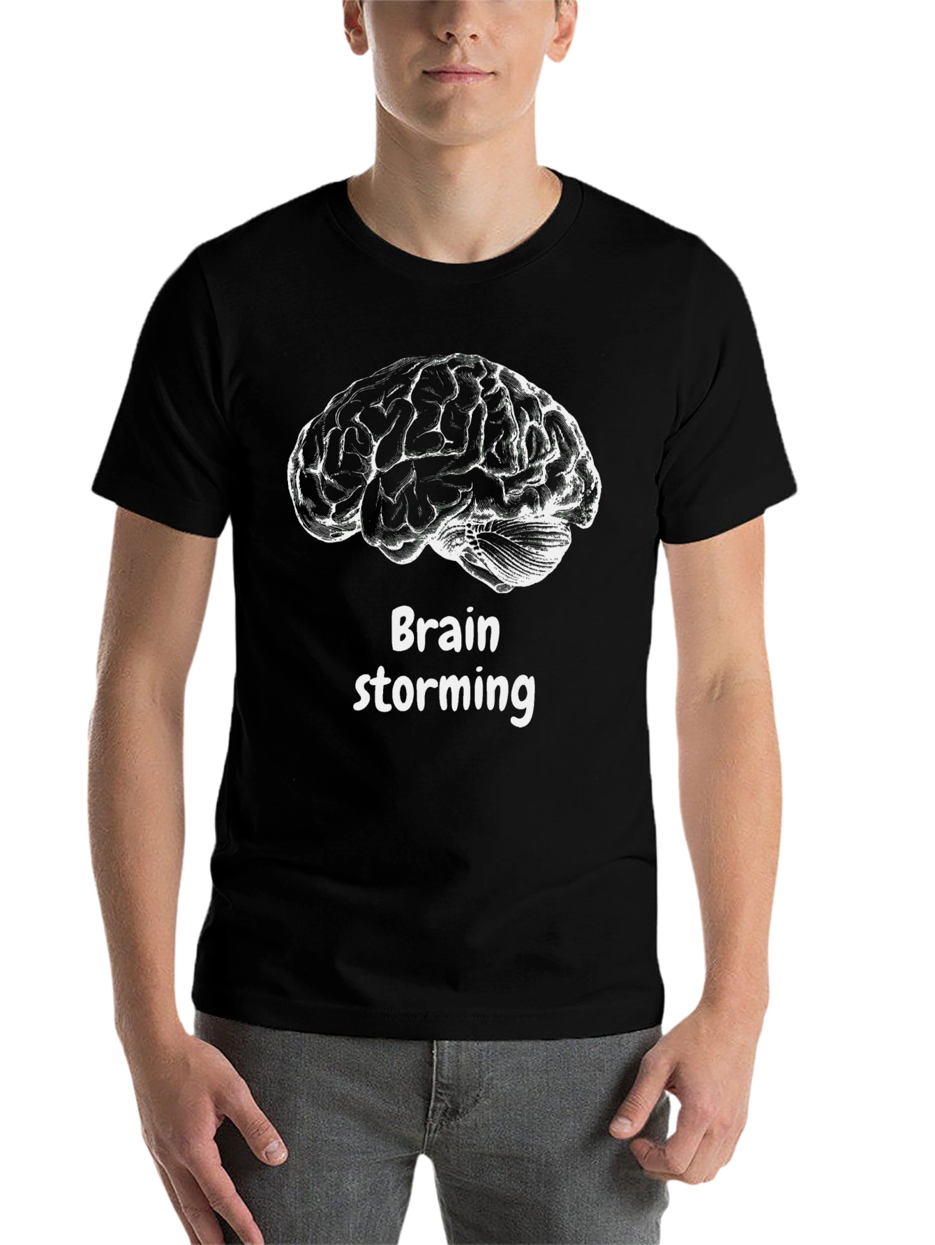 Black Brainstorming Graphic Tee - Black Cotton T-Shirt view 7