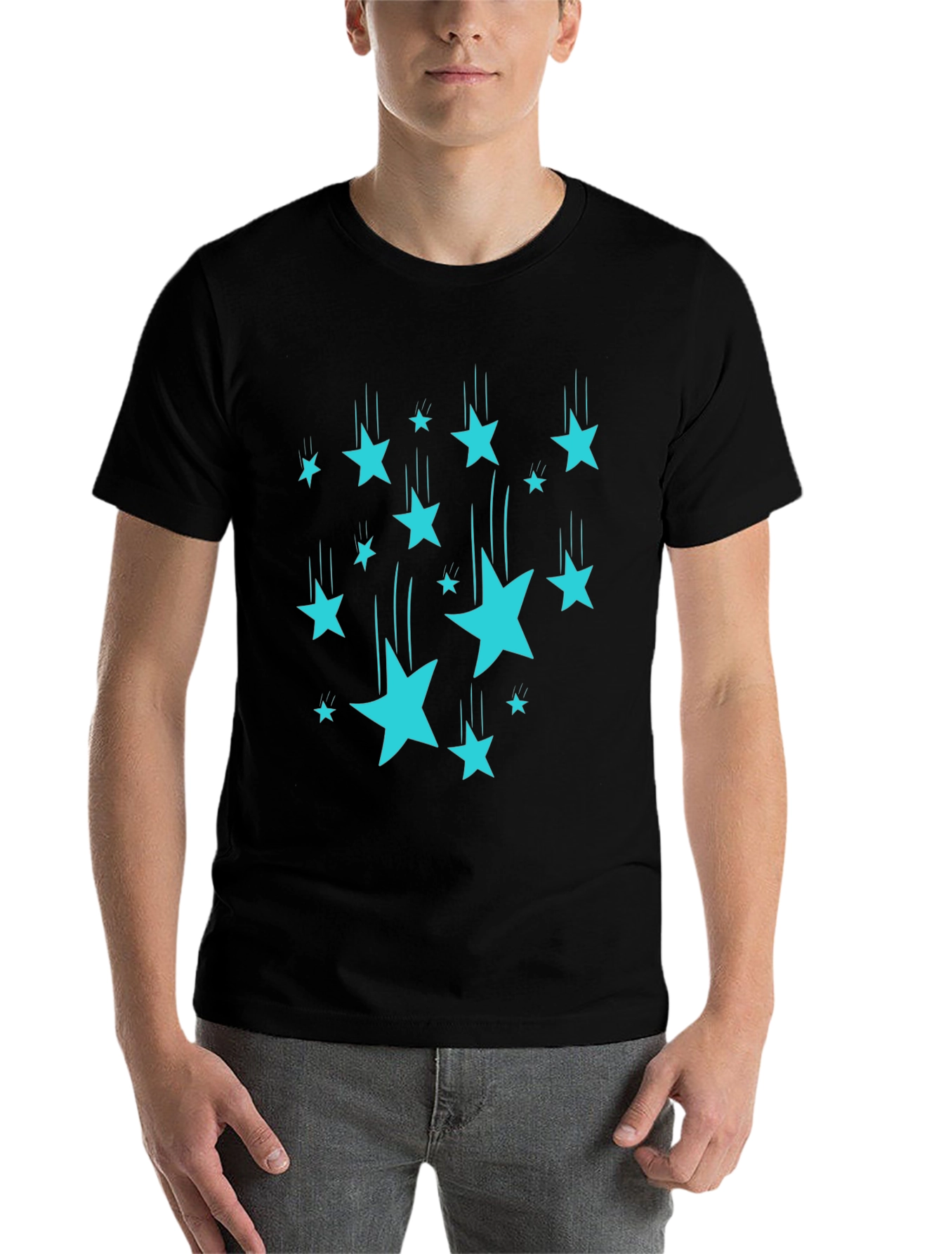 Black Starfall Tee - Black Cotton Graphic T-Shirt view 7