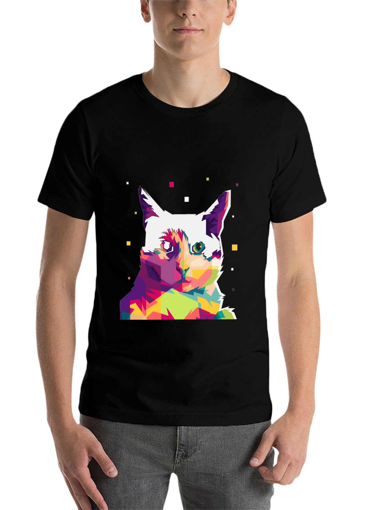 Black Abstract Cat Art Graphic Tee view 7