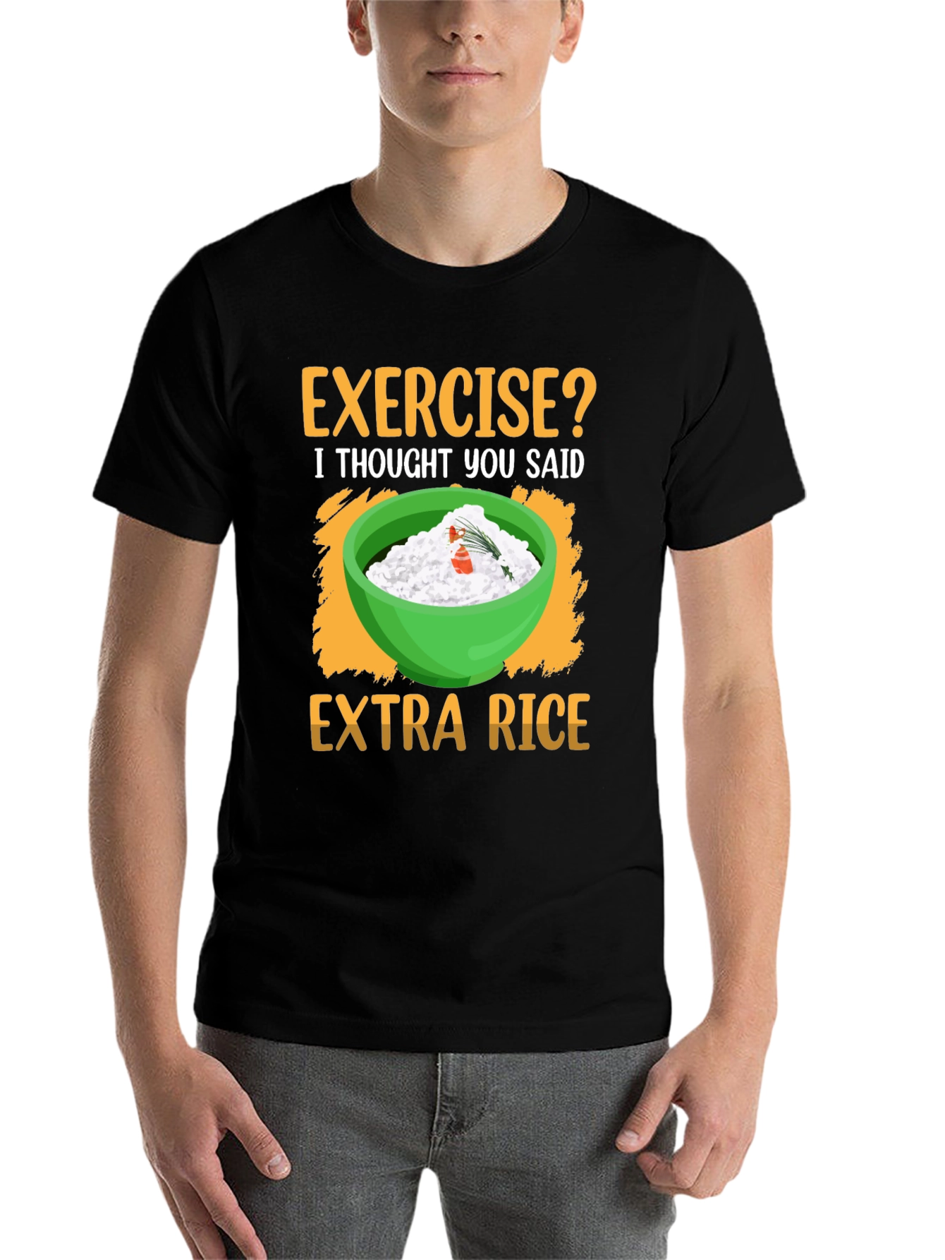 Black Exercise? Extra Rice T-Shirt Funny Foodie Tee view 7