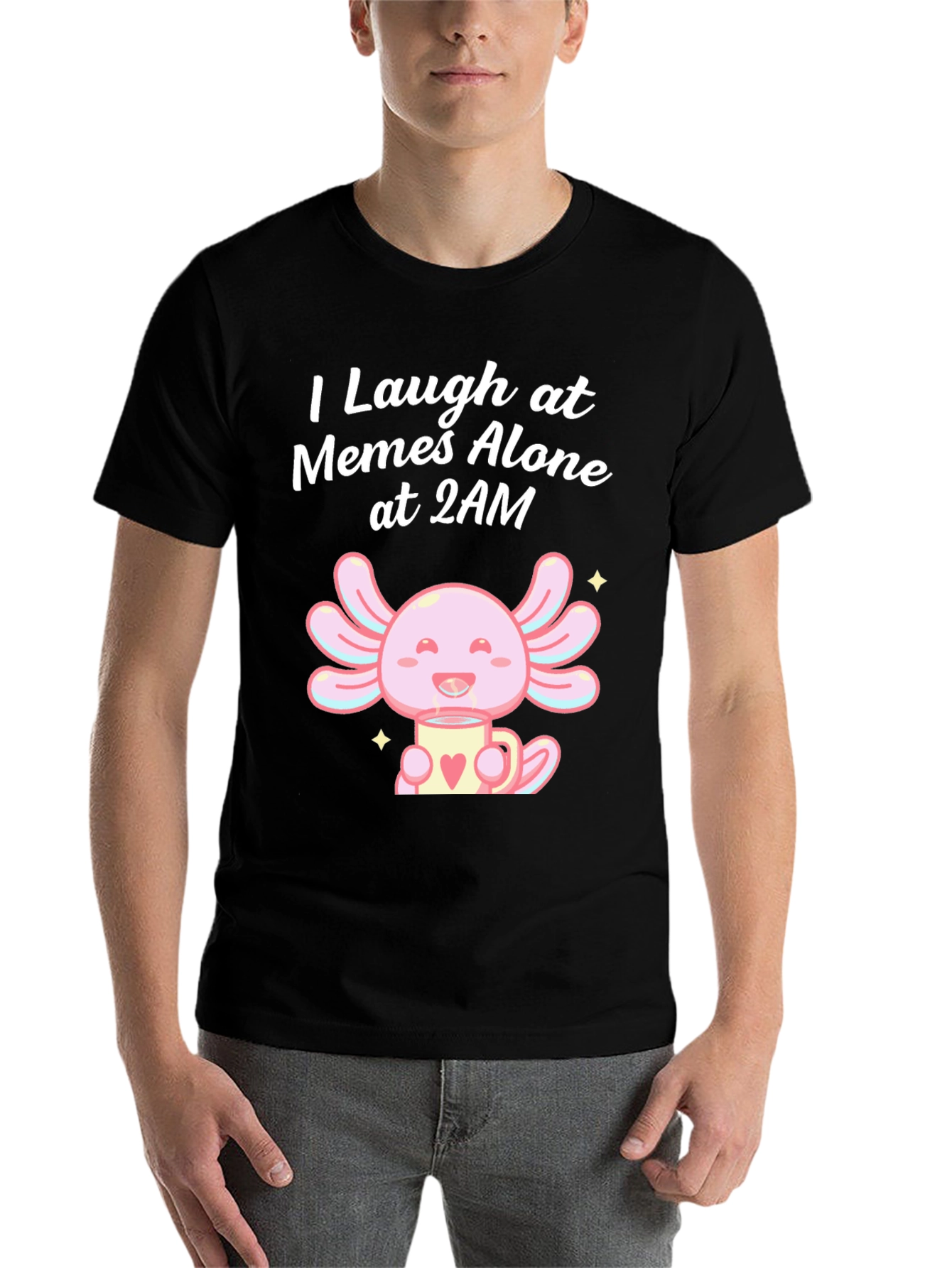 Black I Laugh at Memes Axolotl T-Shirt view 7