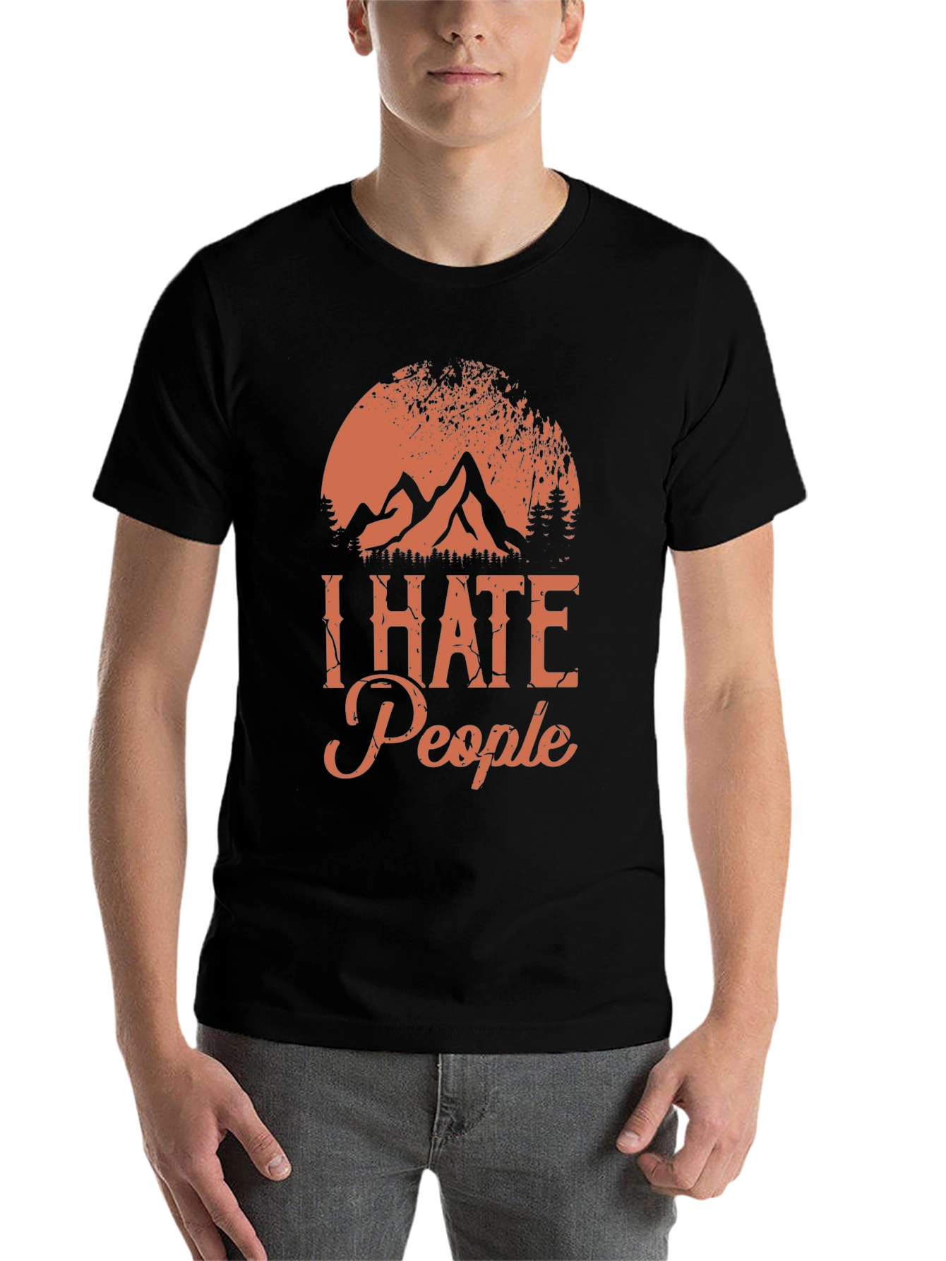 Black I Hate People Graphic Tee - Mountain Sunset Design view 7