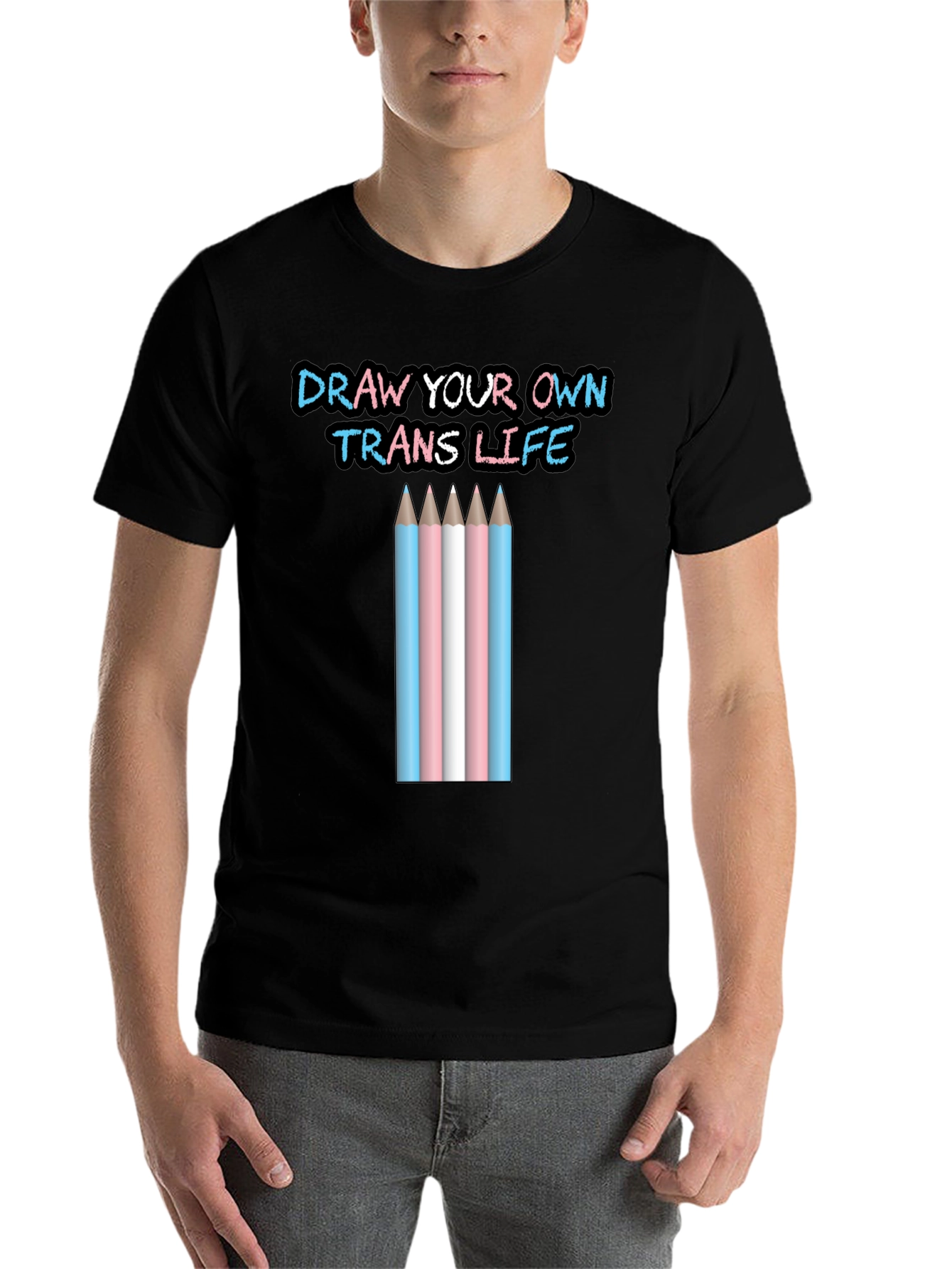 Black Draw Your Own Trans Life T-Shirt view 7