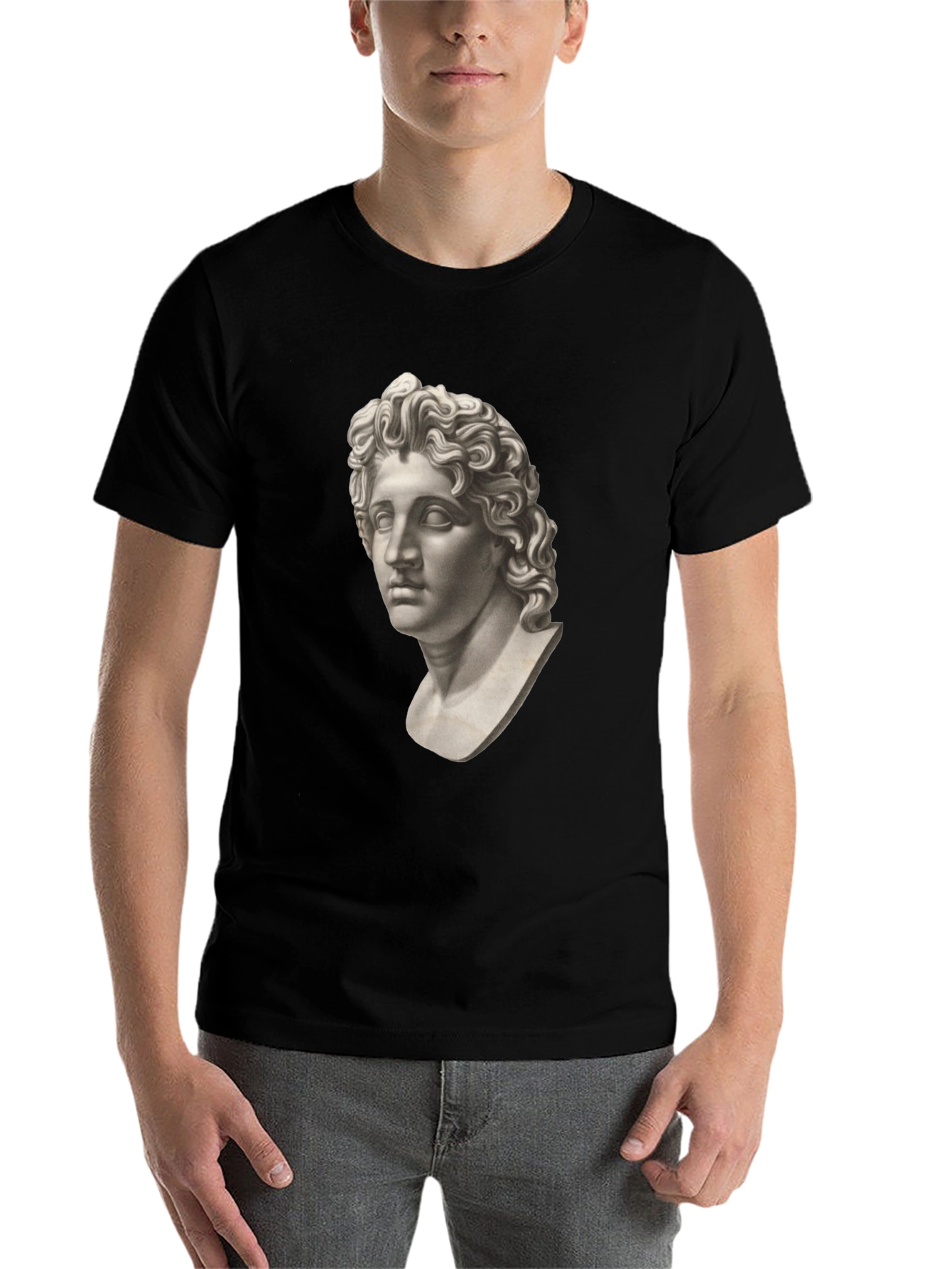 Black Statue Head Graphic Tee - Classic Black Cotton T-Shirt view 7