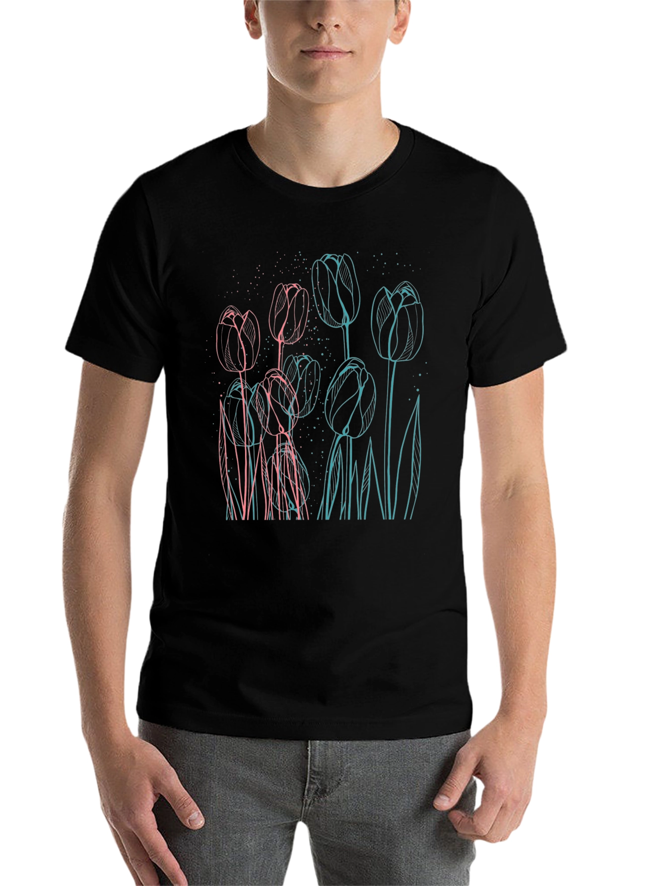 Black Floral Outline Graphic Tee - Modern Style view 7