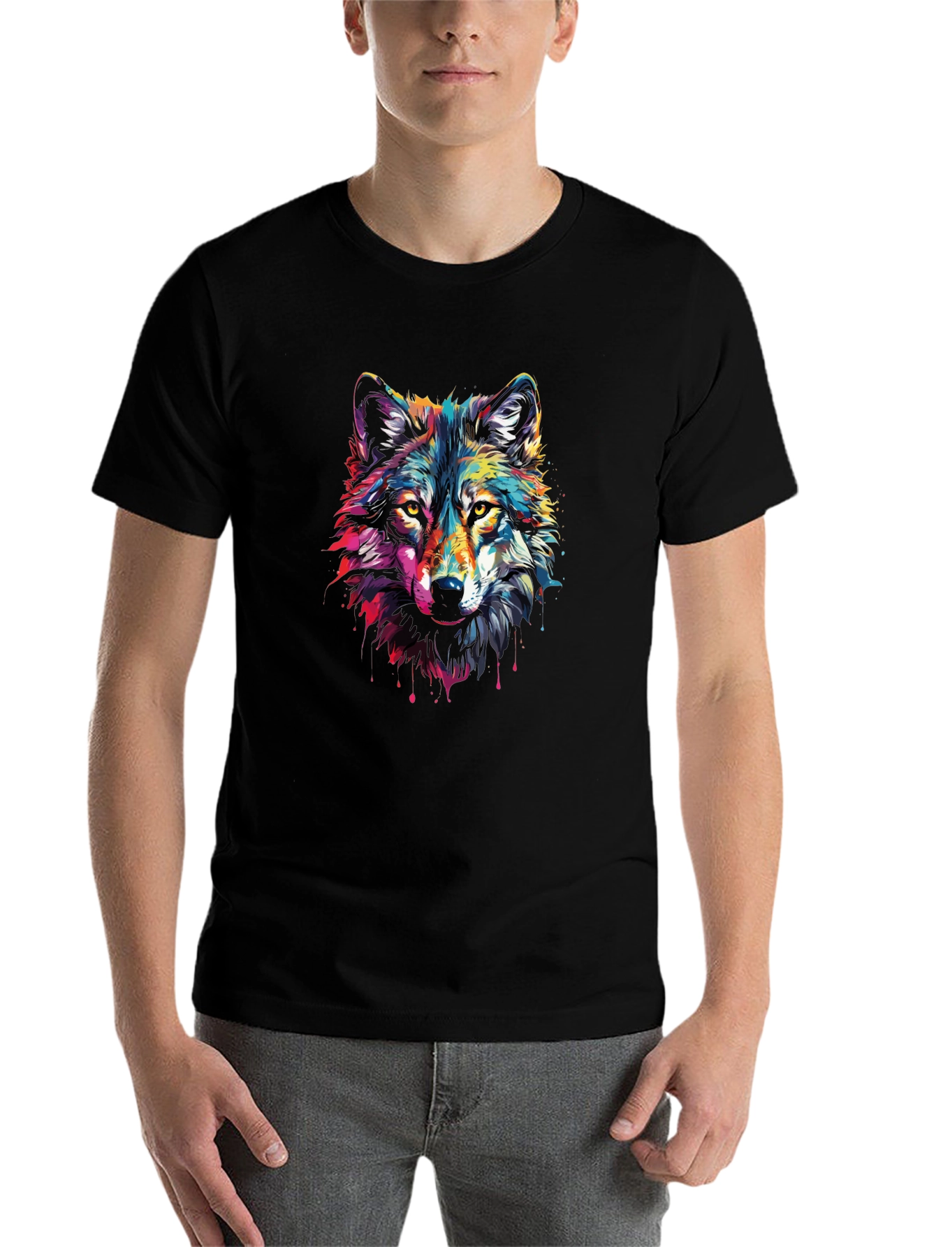 Black Vivid Wolf Graphic T-Shirt - Stylish Men's Tee view 7