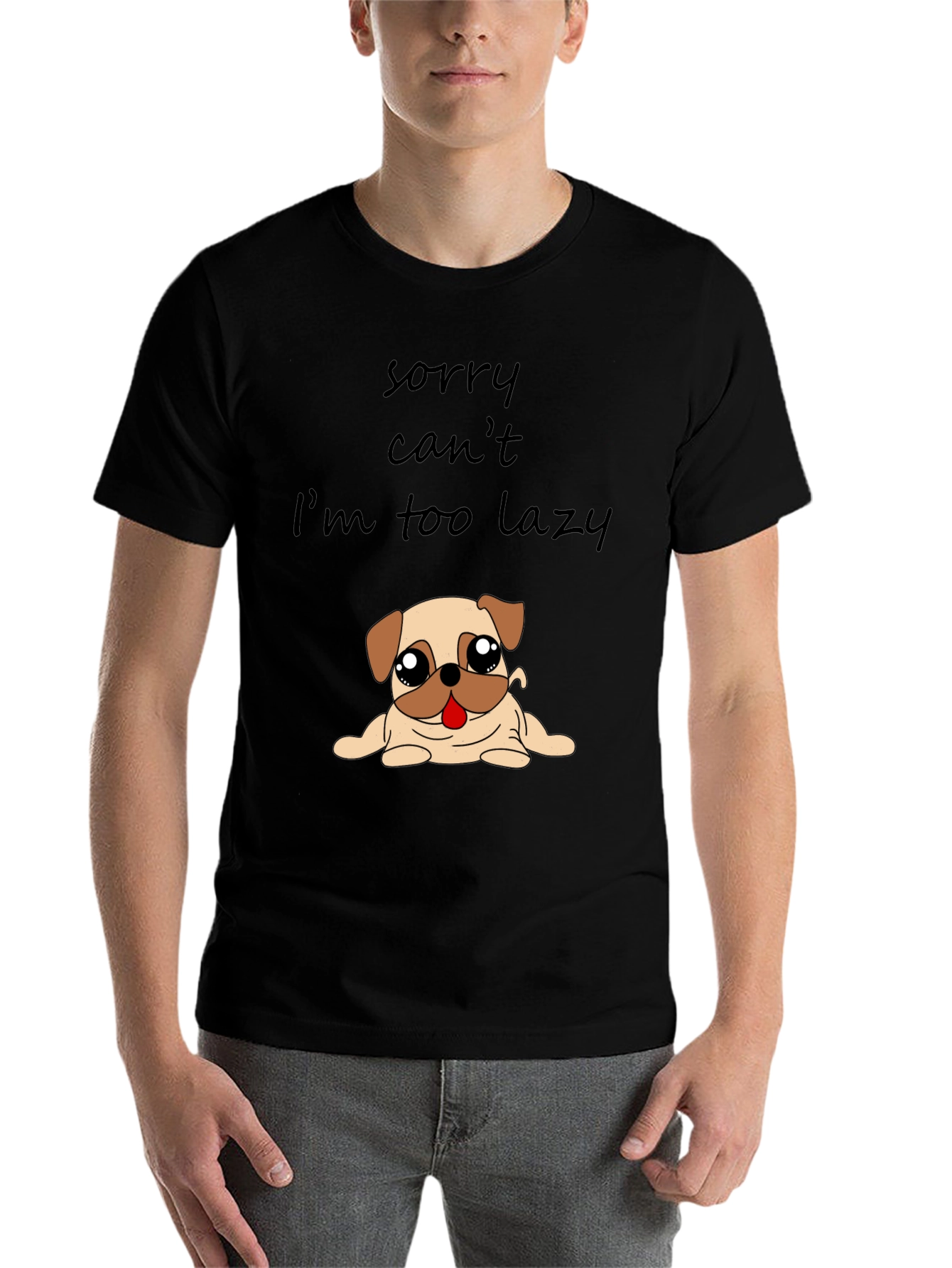 Black Lazy Pug Graphic T-Shirt - Funny Dog Lover Tee view 7