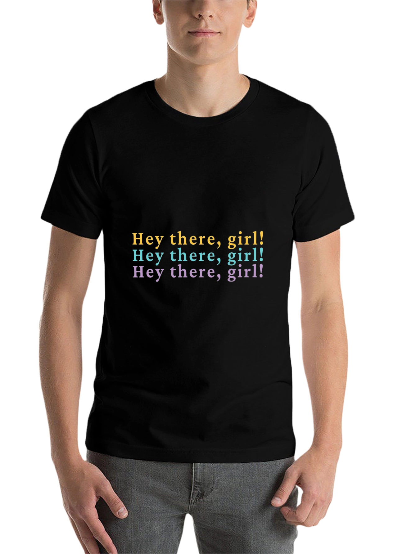 Black Hey There Girl! Tri-Color Graphic Tee view 7