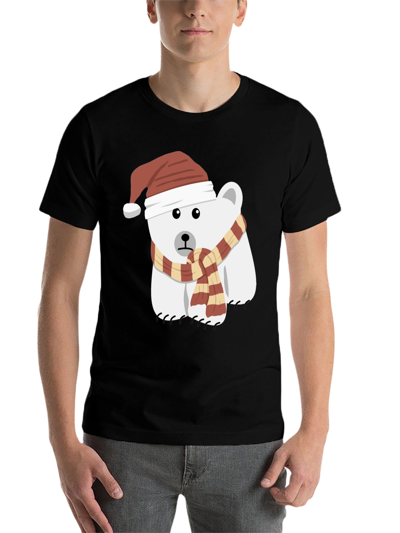 Black Festive Polar Bear Graphic Tee view 7