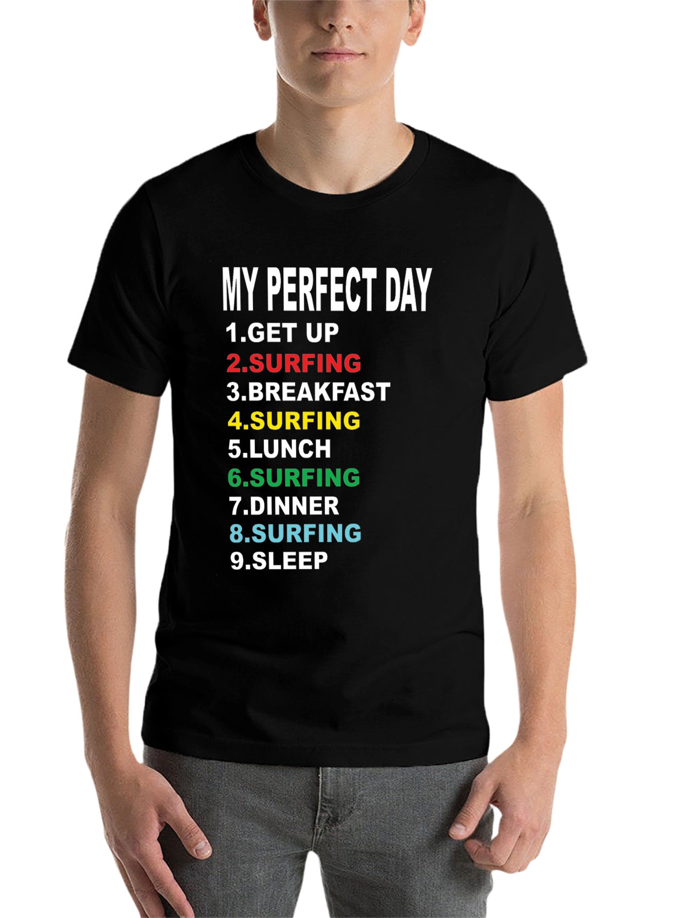 Black My Perfect Day Surfing T-Shirt - Black Cotton Tee view 7