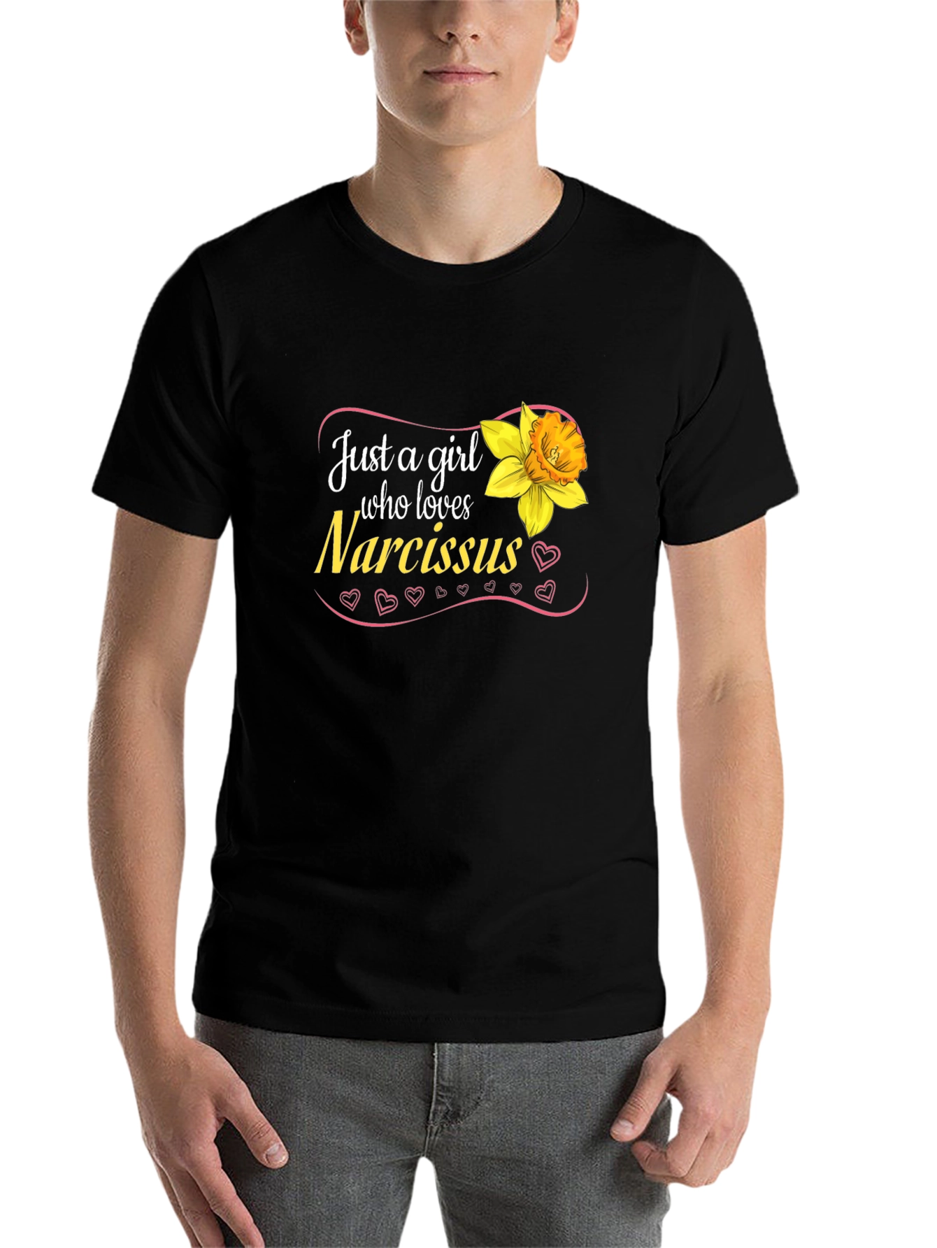 Black Narcissus Flower Girl's T-Shirt - Cute Floral Tee view 7
