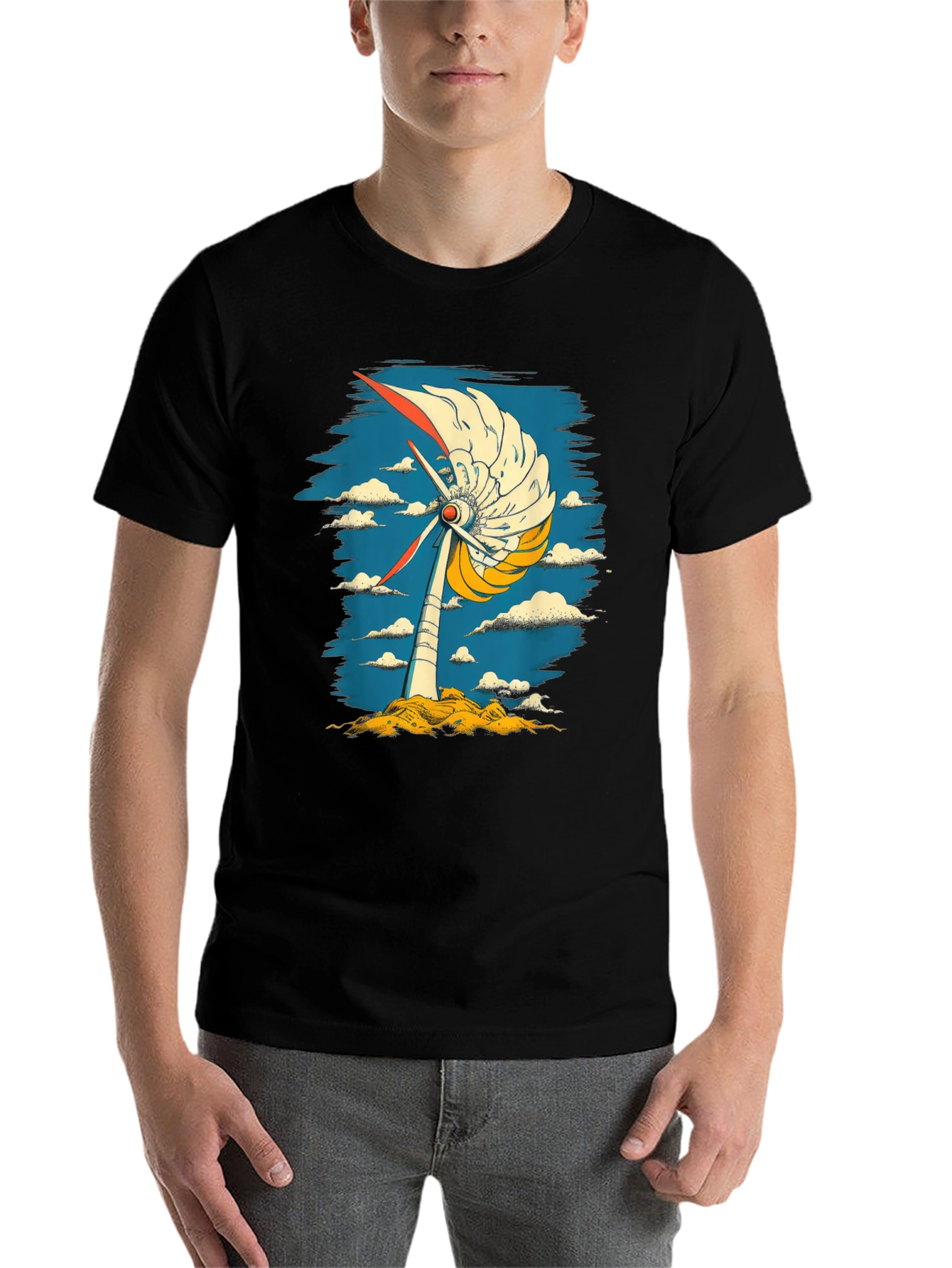 Black Abstract Windmill Graphic Tee - Modern Art Style view 7