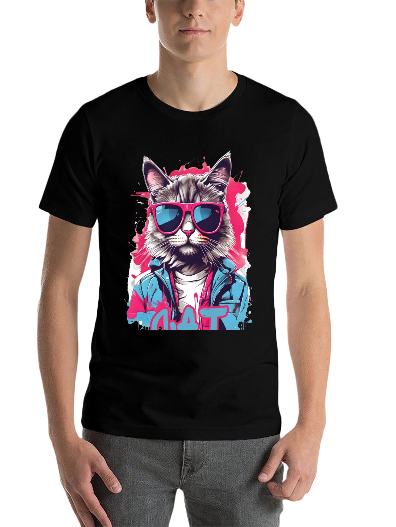 Black Cool Cat Graphic T-Shirt view 7