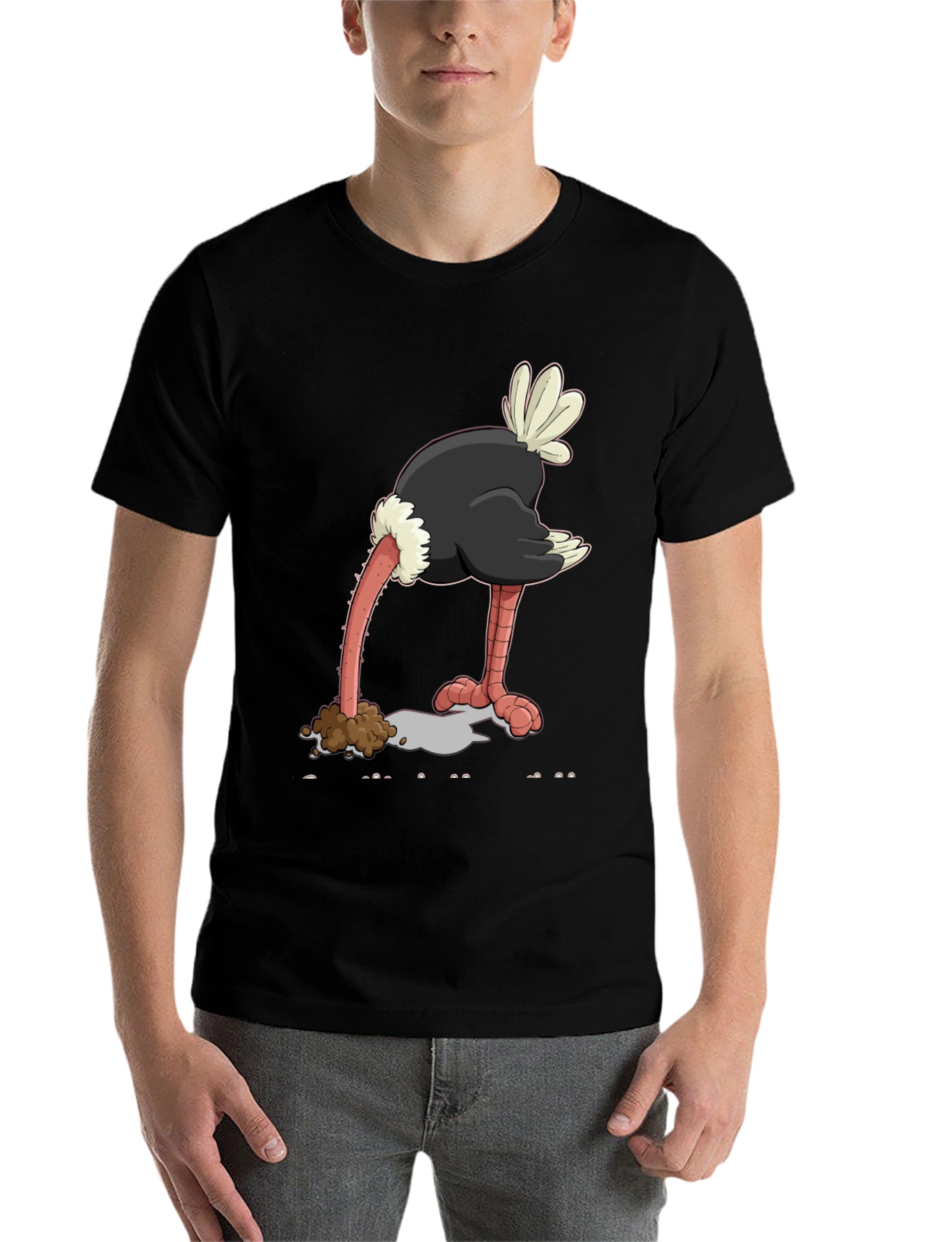 Black Ostrich Head in Sand Graphic Tee view 7