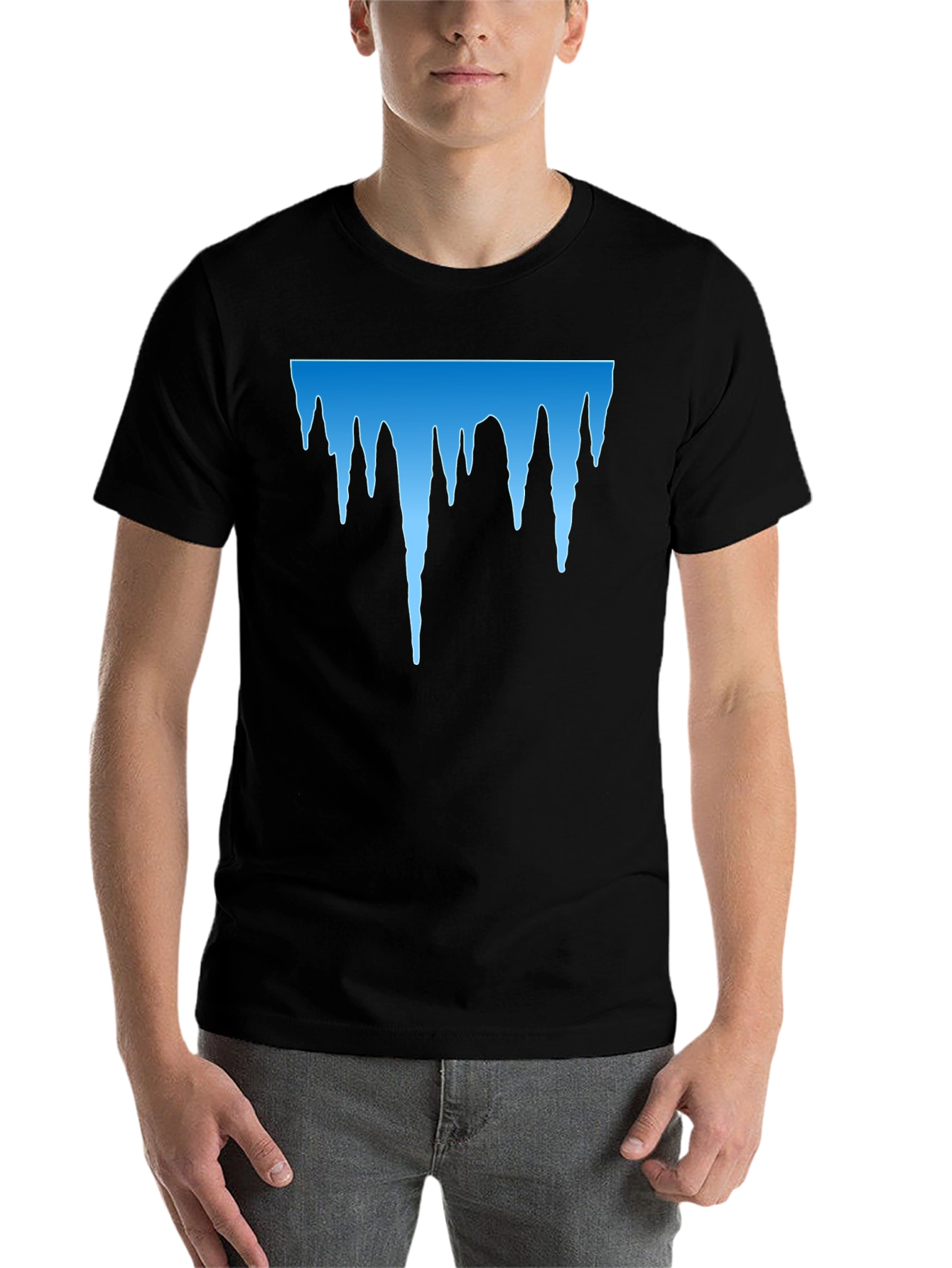 Black Icy Blue Drip Graphic Black T-Shirt view 7
