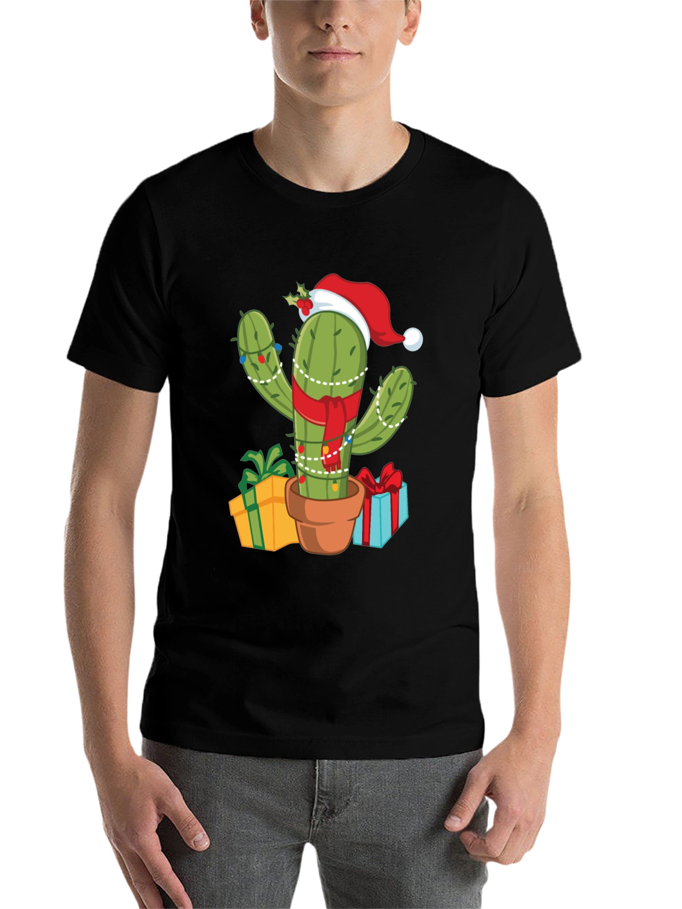 Black Festive Cactus Tee - Holiday Style! view 7