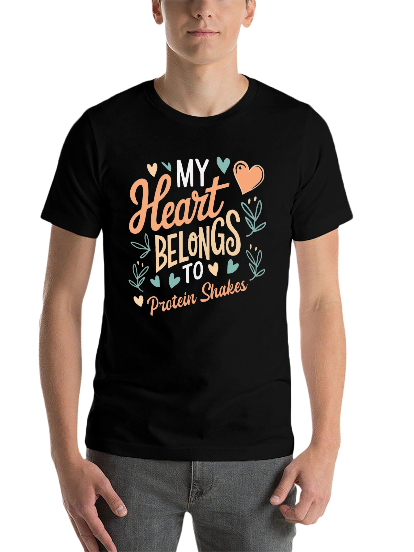Black My Heart Belongs to Protein Shakes Graphic Tee view 7