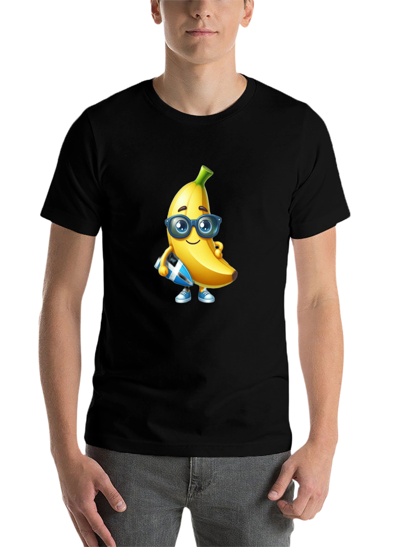 Black Cool Banana Graphic Tee - Black Cotton T-Shirt view 7