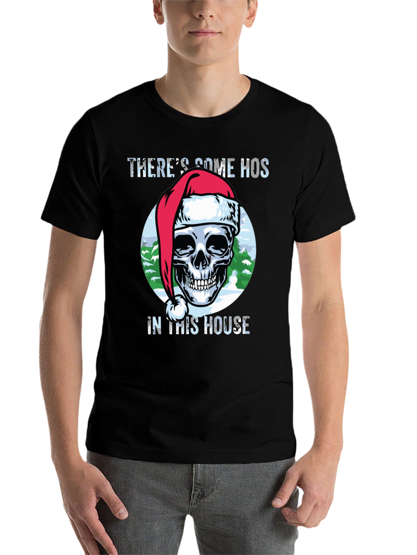 Black Humorous Christmas Skull Graphic Tee view 7