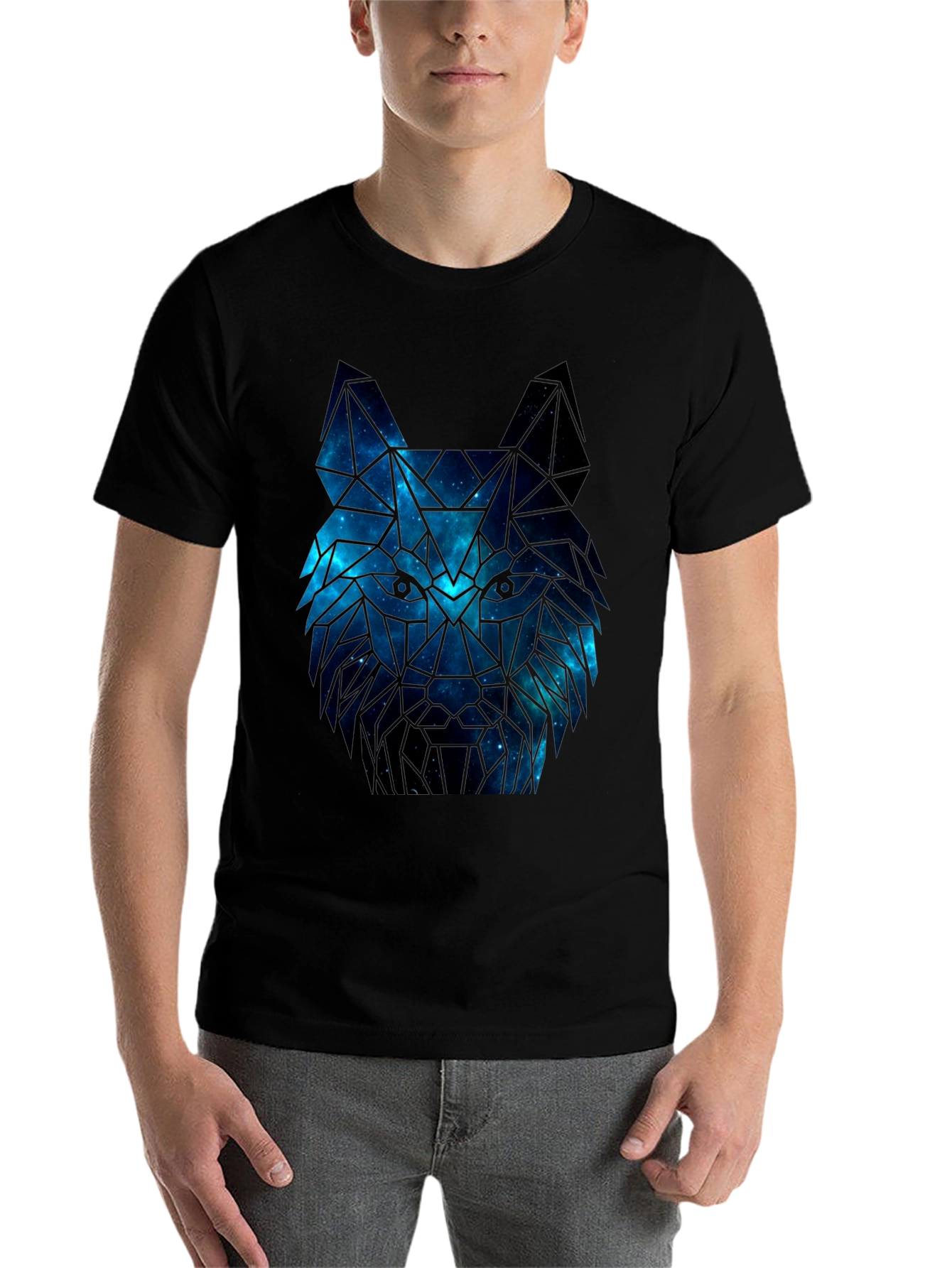 Black Galaxy Wolf Graphic Tee - Men's Black T-Shirt view 7