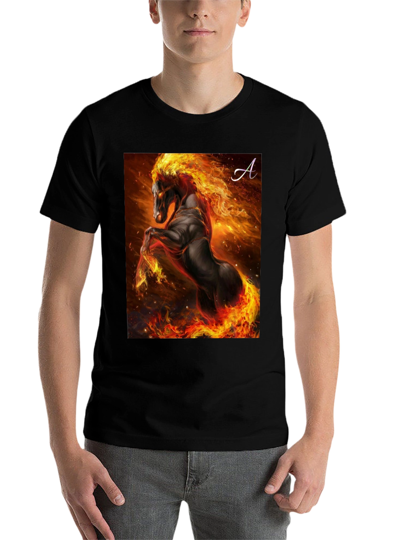 Black Fiery Horse Graphic T-Shirt - Black view 7