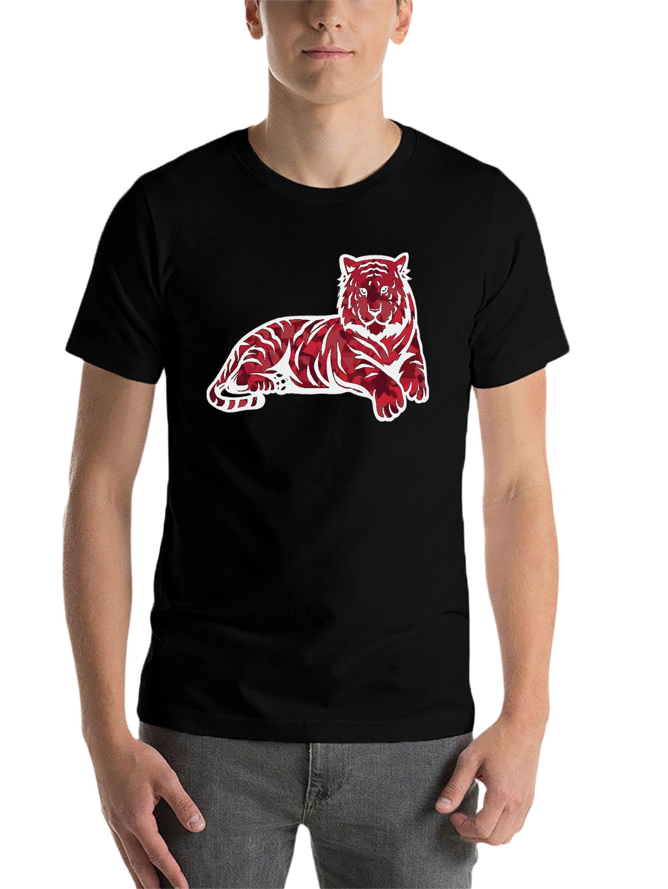 Black Tiger Print Graphic Tee - Men's Casual Wear view 7