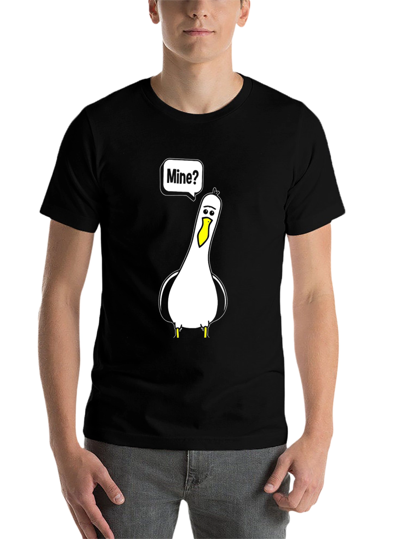 Black Funny Seagull 'Mine?' Graphic T-Shirt view 7