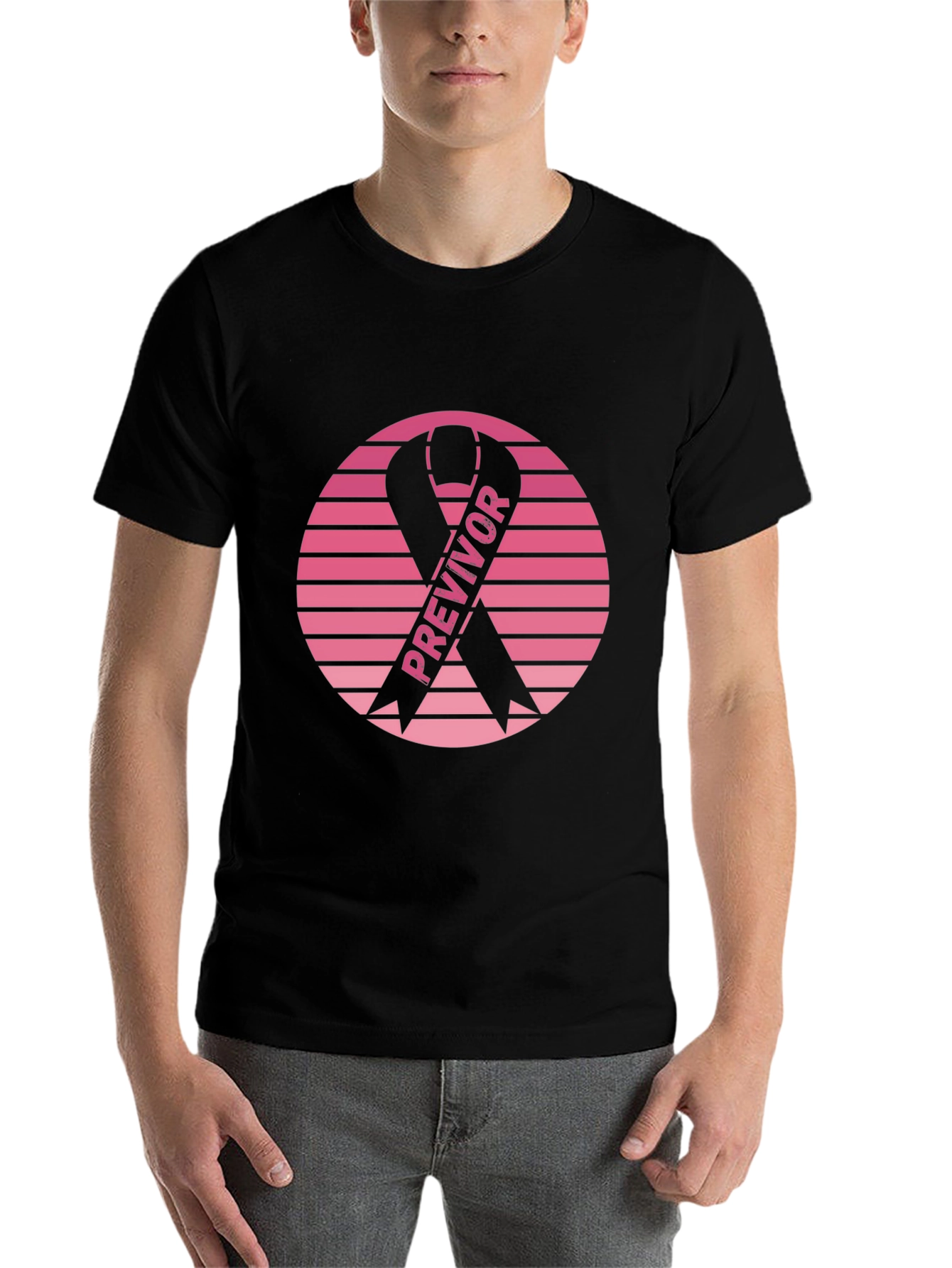 Black Previvor Ribbon Graphic Tee - Breast Cancer Awareness view 7