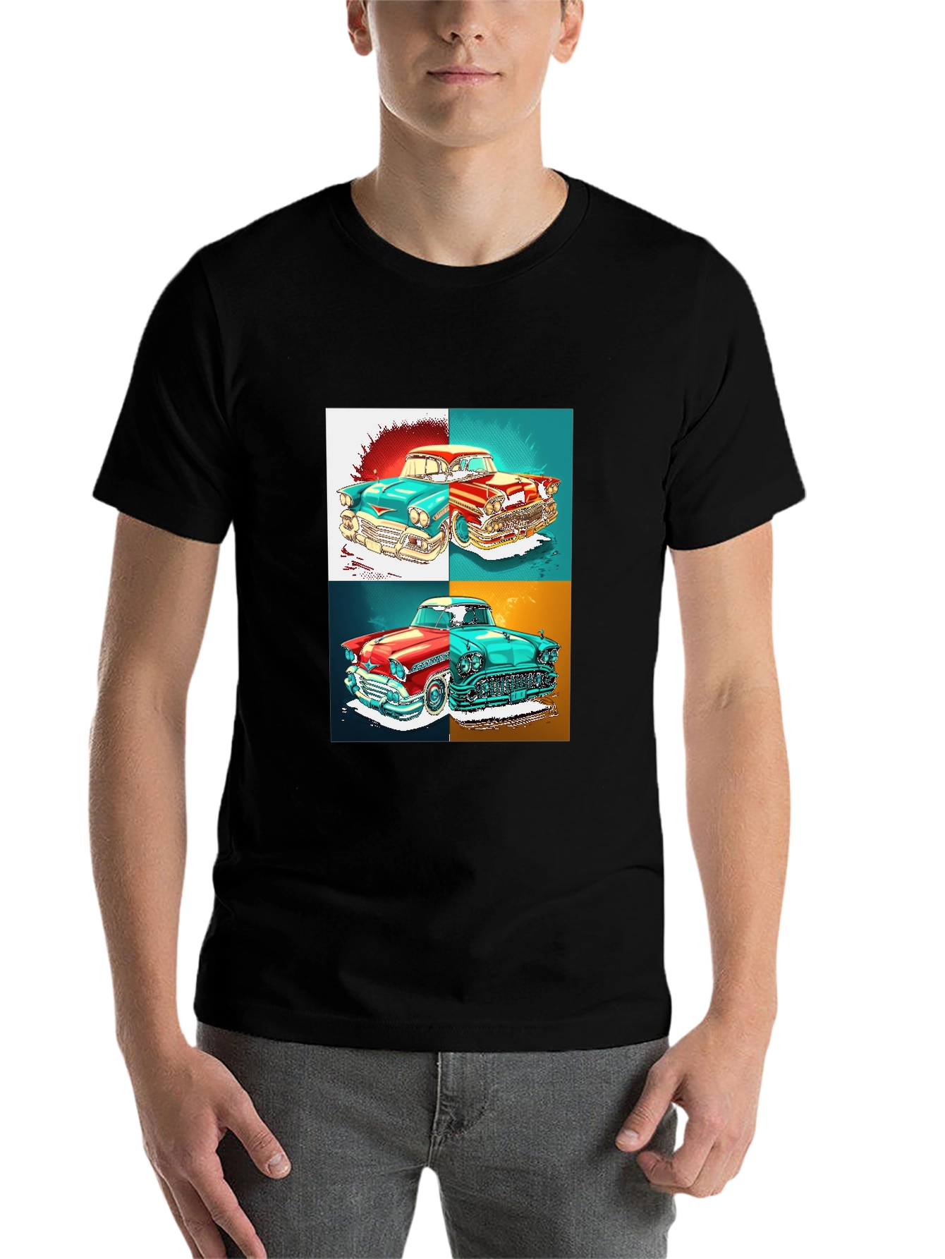 Black Classic Car Graphic T-Shirt - Retro Automotive Style view 7
