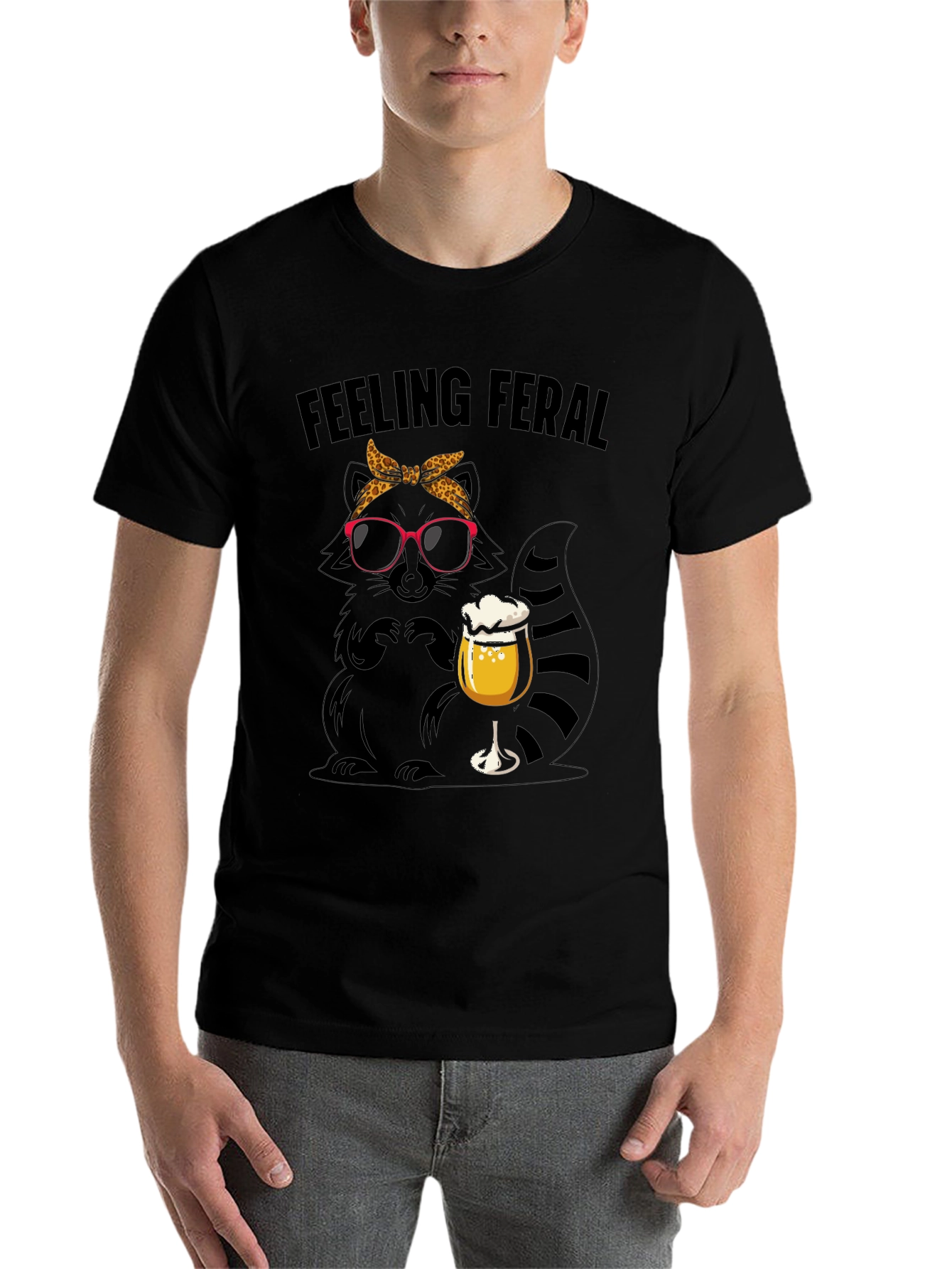 Black Feeling Feral Raccoon Beer T-Shirt view 7
