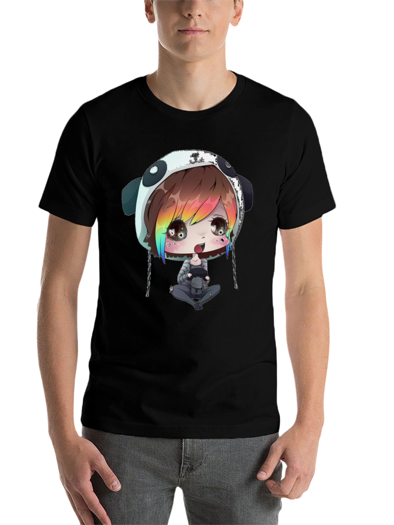 Black Anime Gamer Black T-Shirt view 7