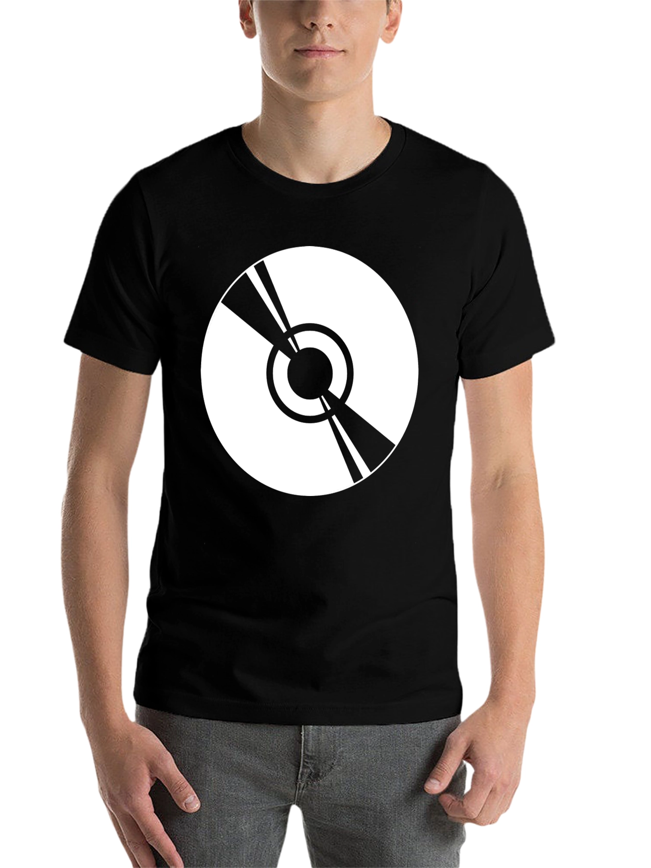 Black Minimalist Vinyl Record Graphic Black T-Shirt view 7