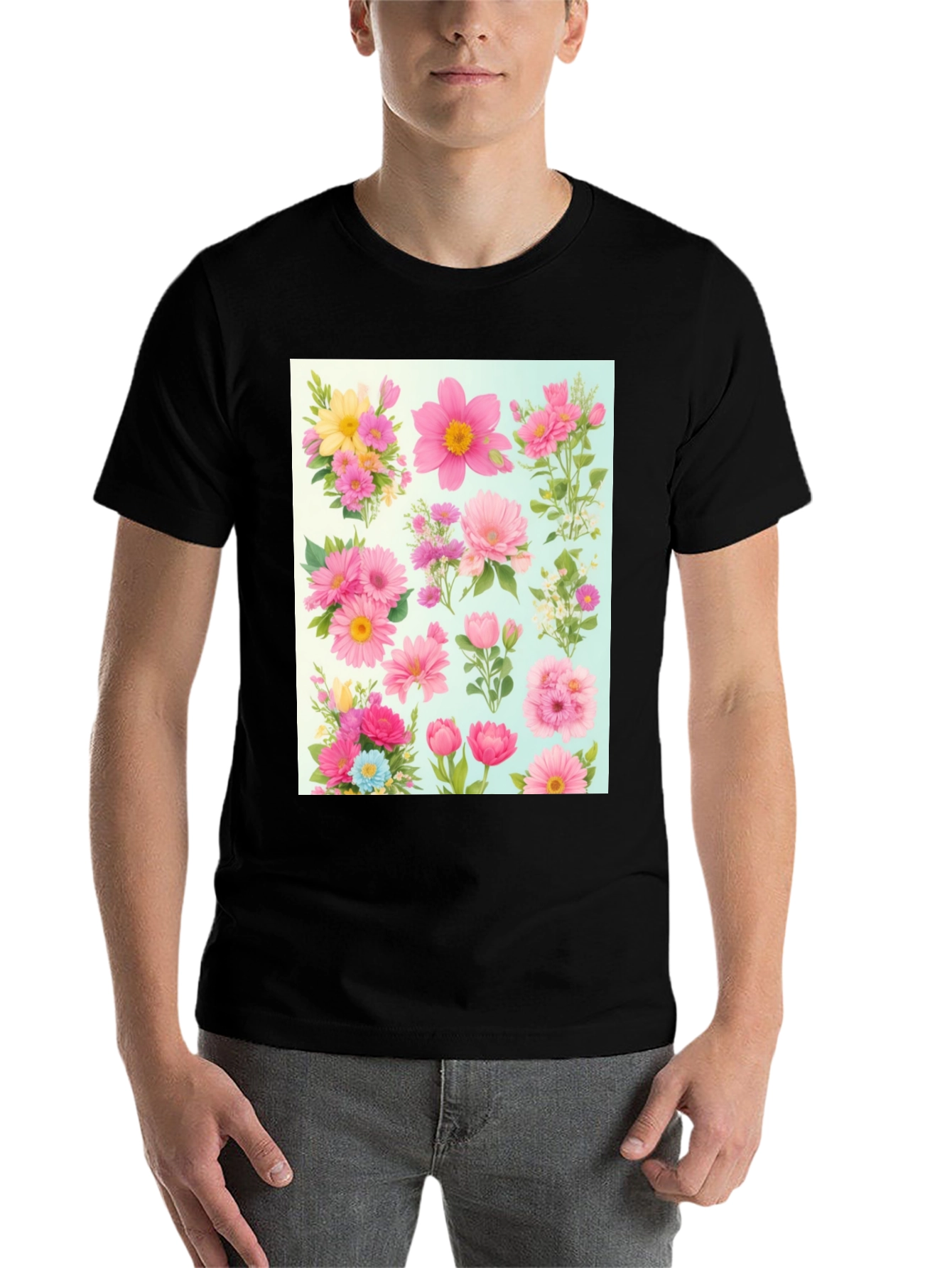 Black Floral Print Crew Neck T-Shirt view 7