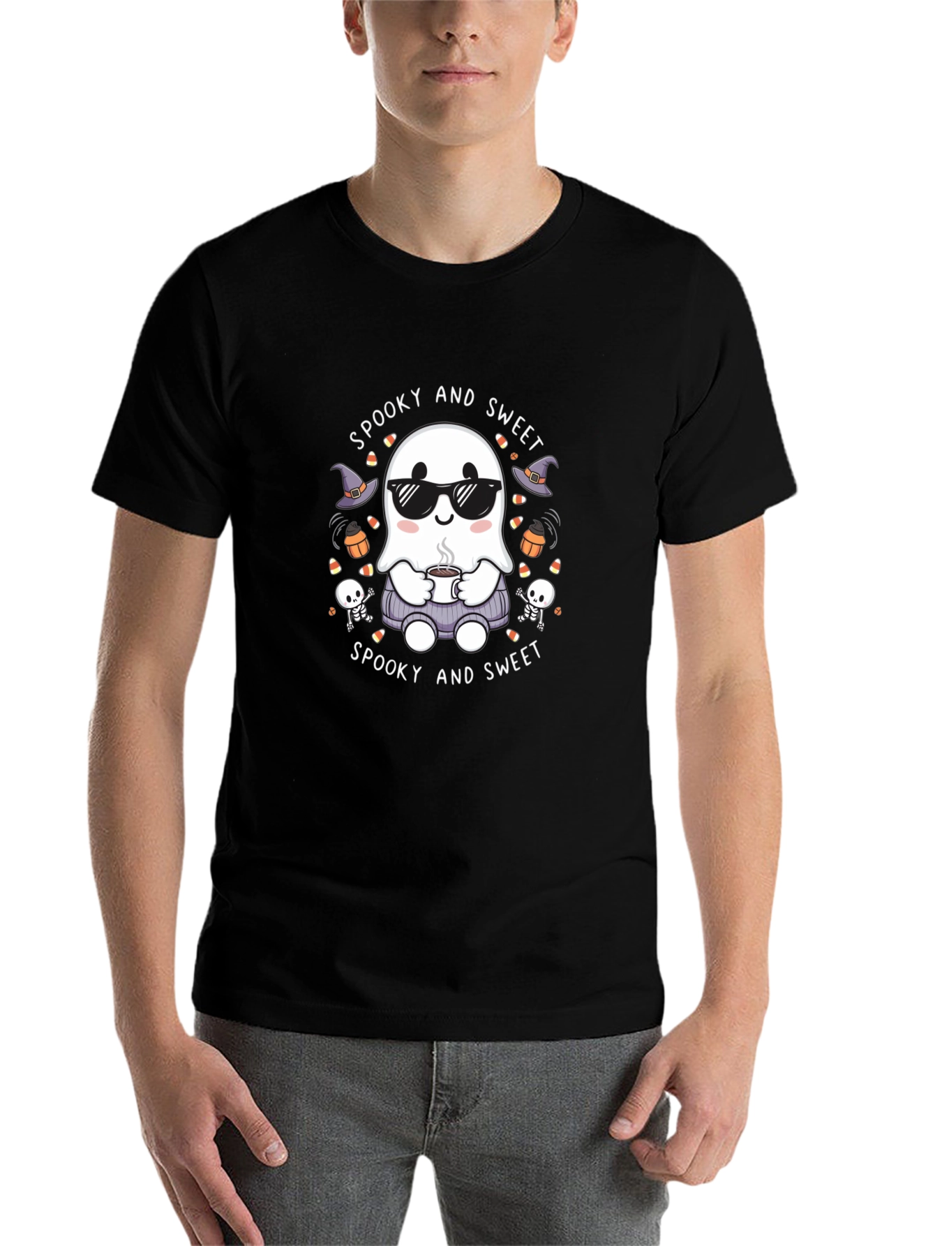 Black Spooky and Sweet Ghost Halloween T-Shirt view 7