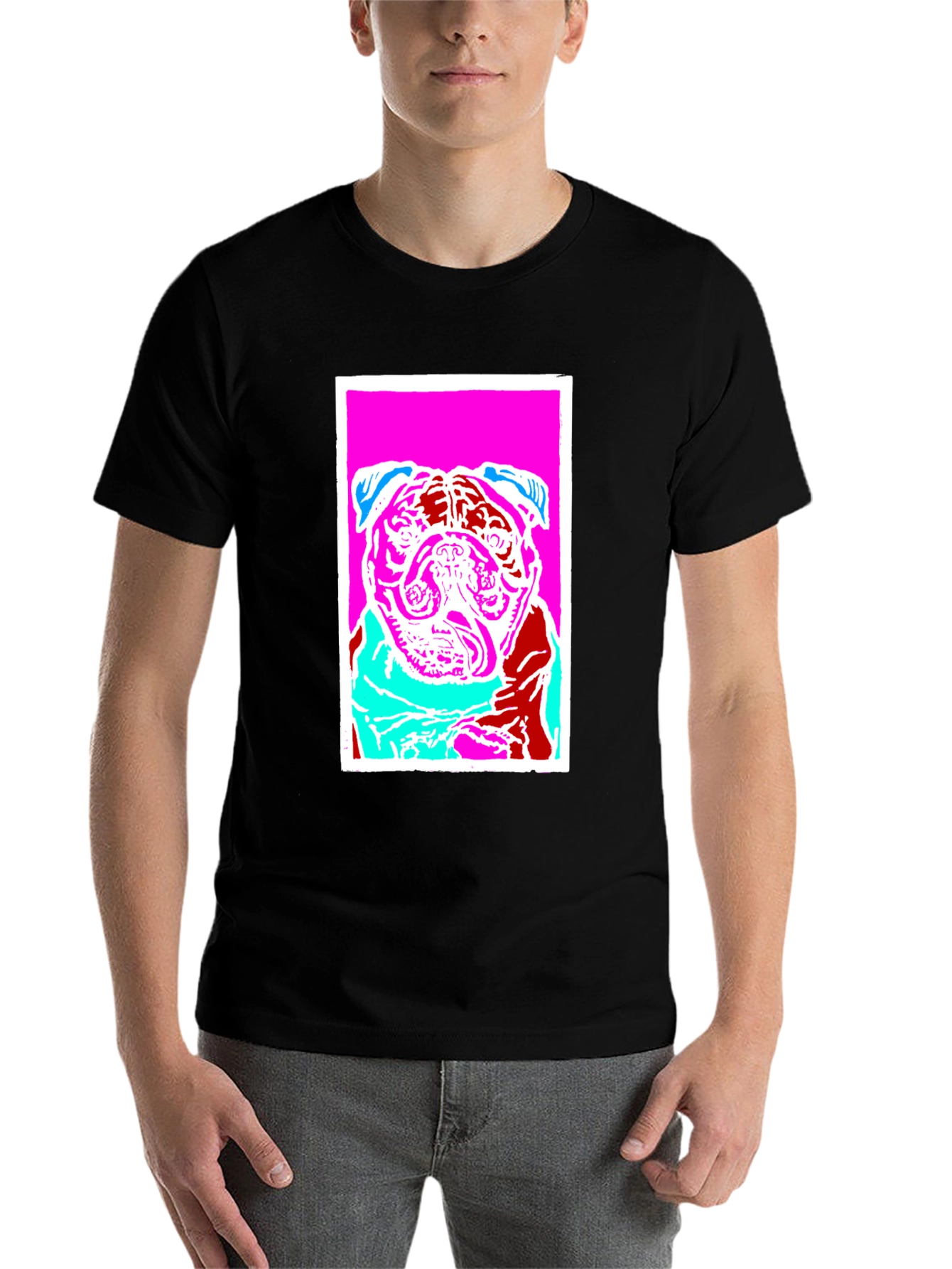 Black Pop Art Pug Graphic Tee - Black Cotton T-Shirt view 7