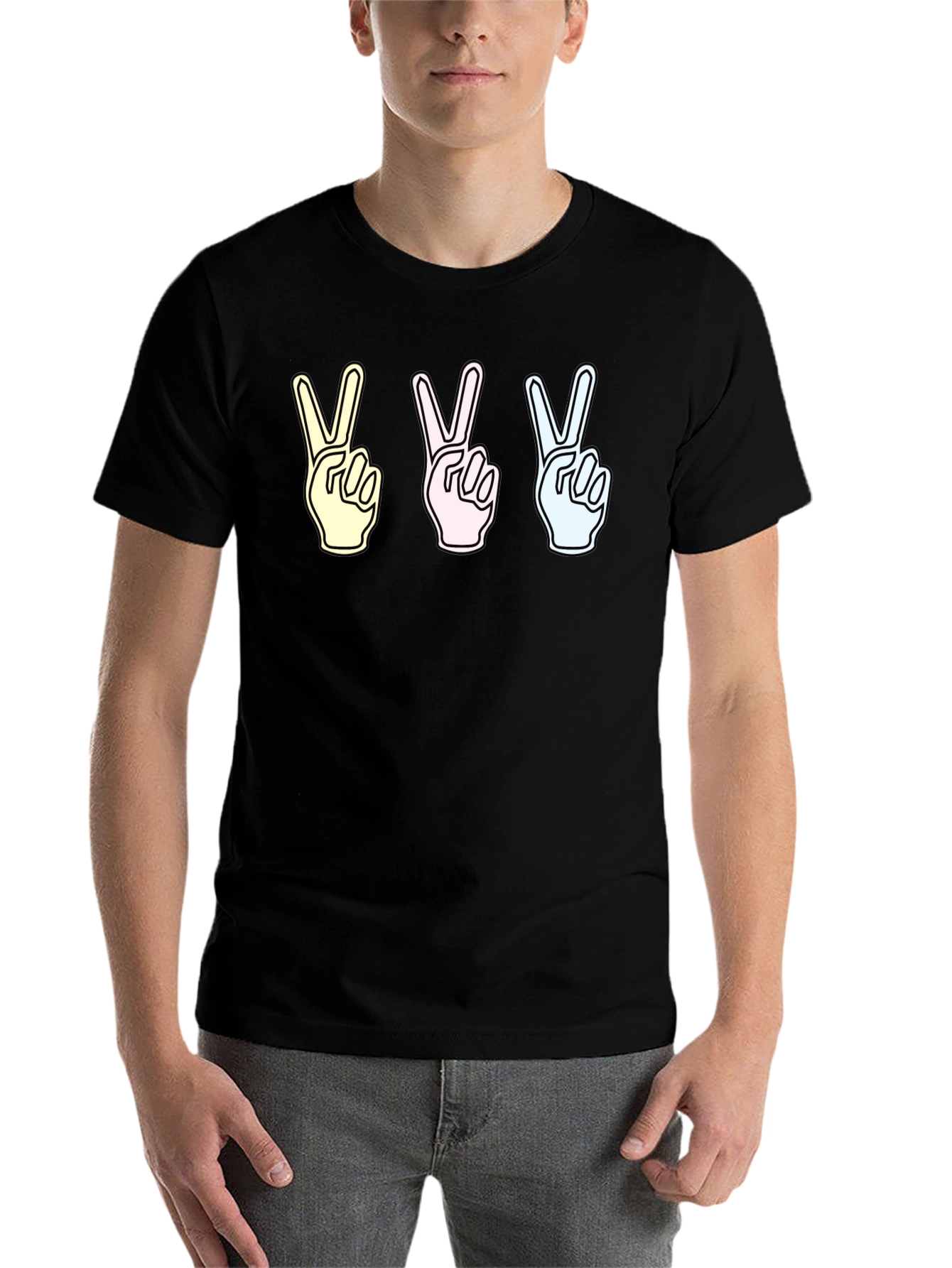 Black Peace Sign T-Shirt - Pastel Gesture Tee view 7