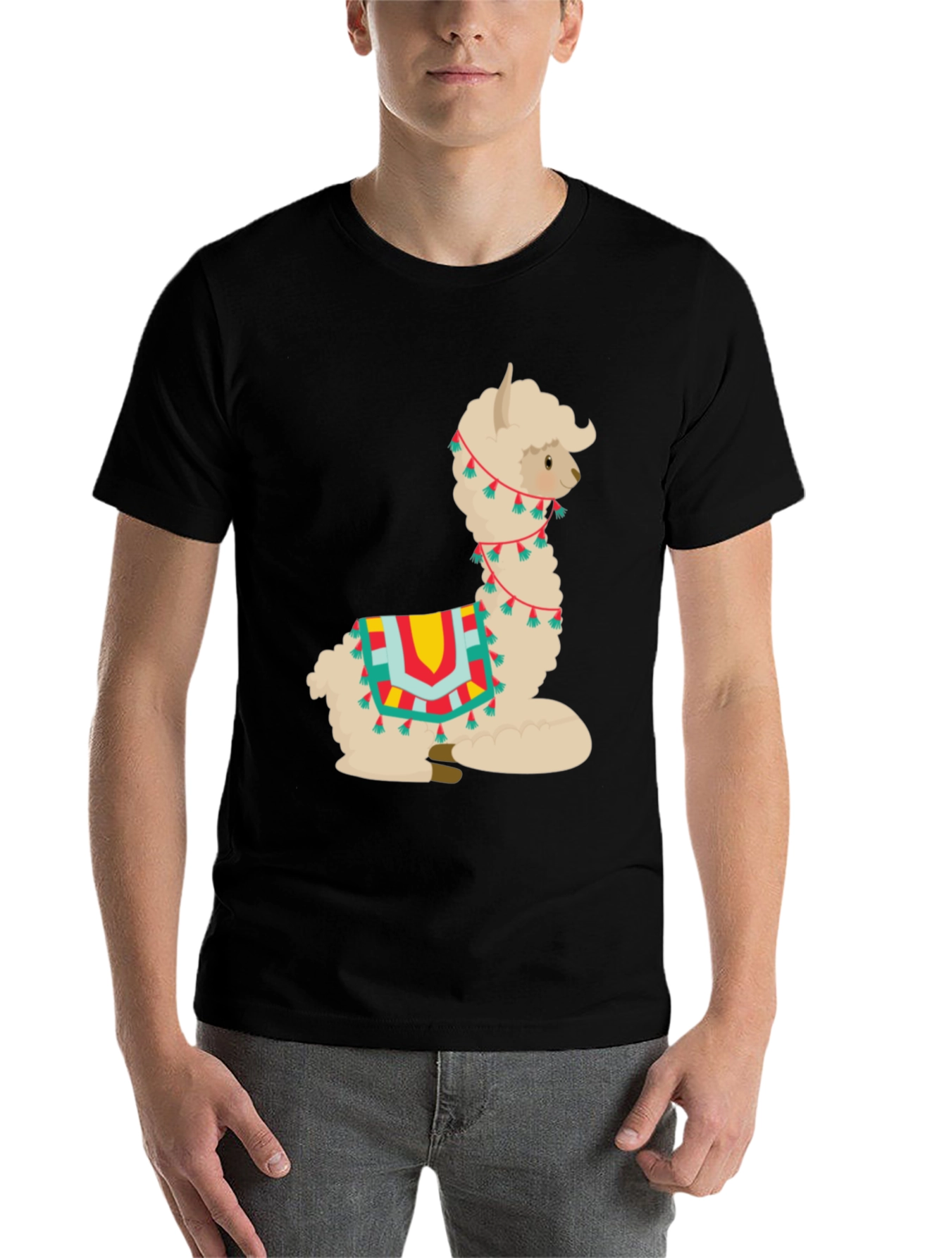 Black Alpaca T-Shirt - Cute Cartoon Llama Graphic Tee view 7