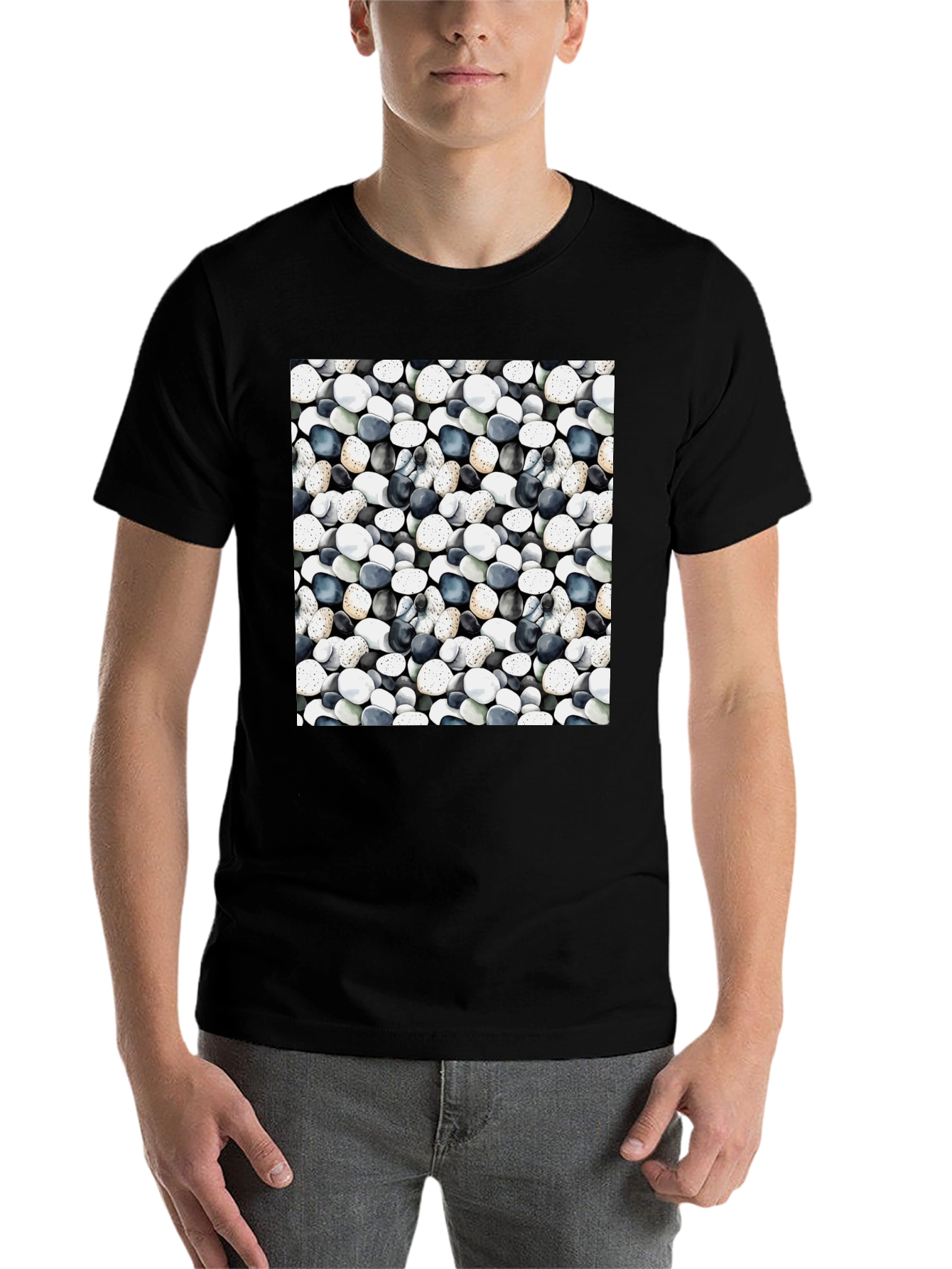 Black Pebble Pattern Black T-Shirt view 7