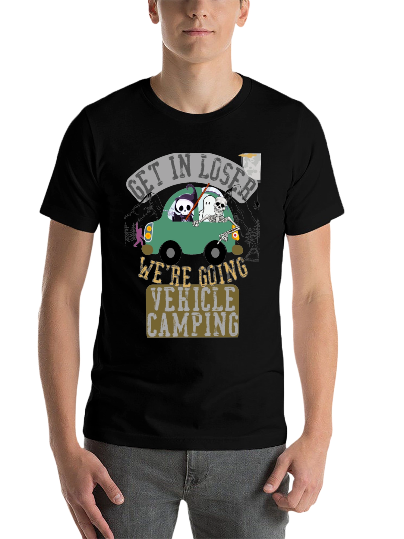 Black Get In Loser Vehicle Camping Graphic Tee view 7