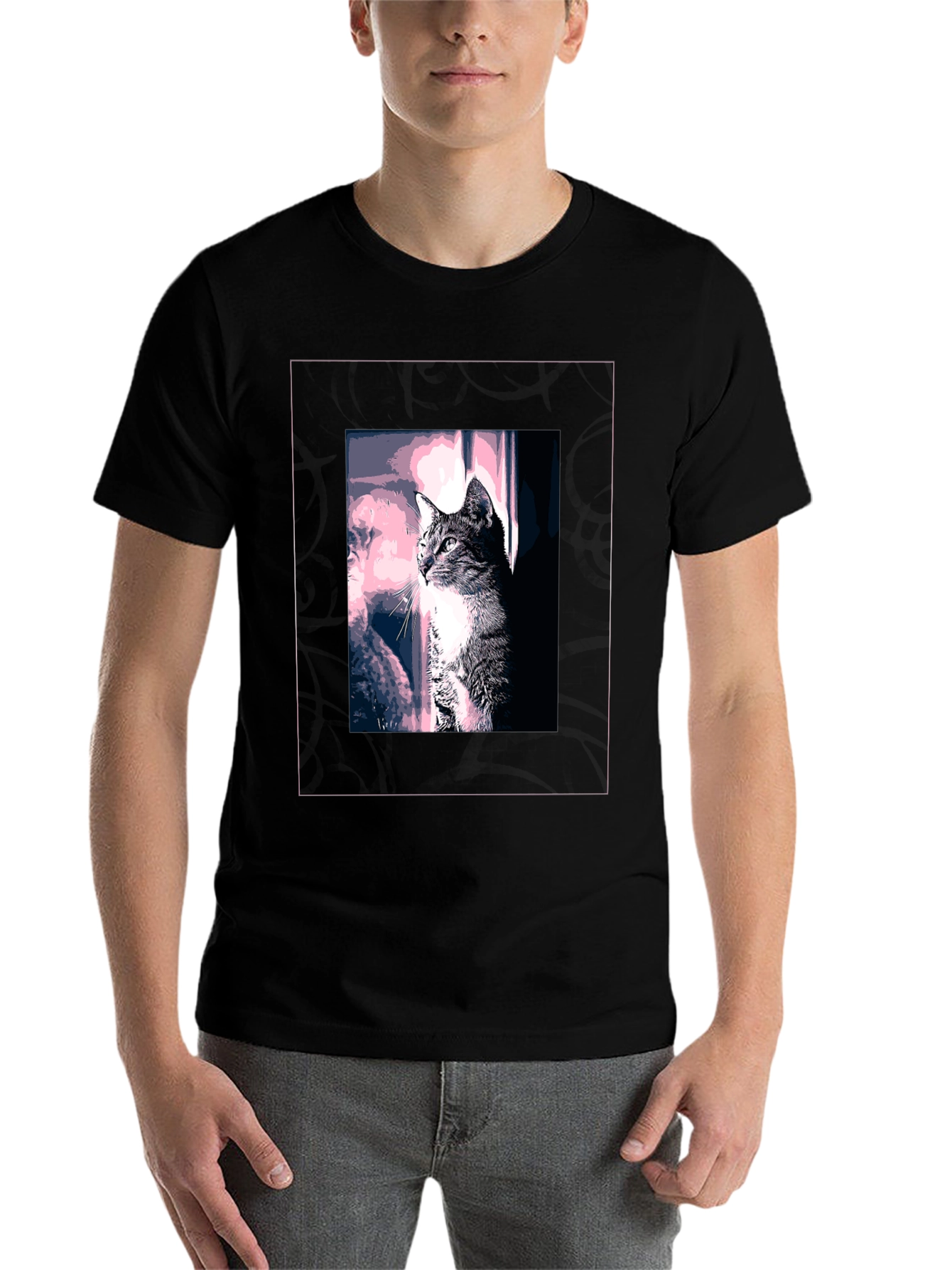 Black Cool Cat Graphic Tee - Stylish Black T-Shirt view 7